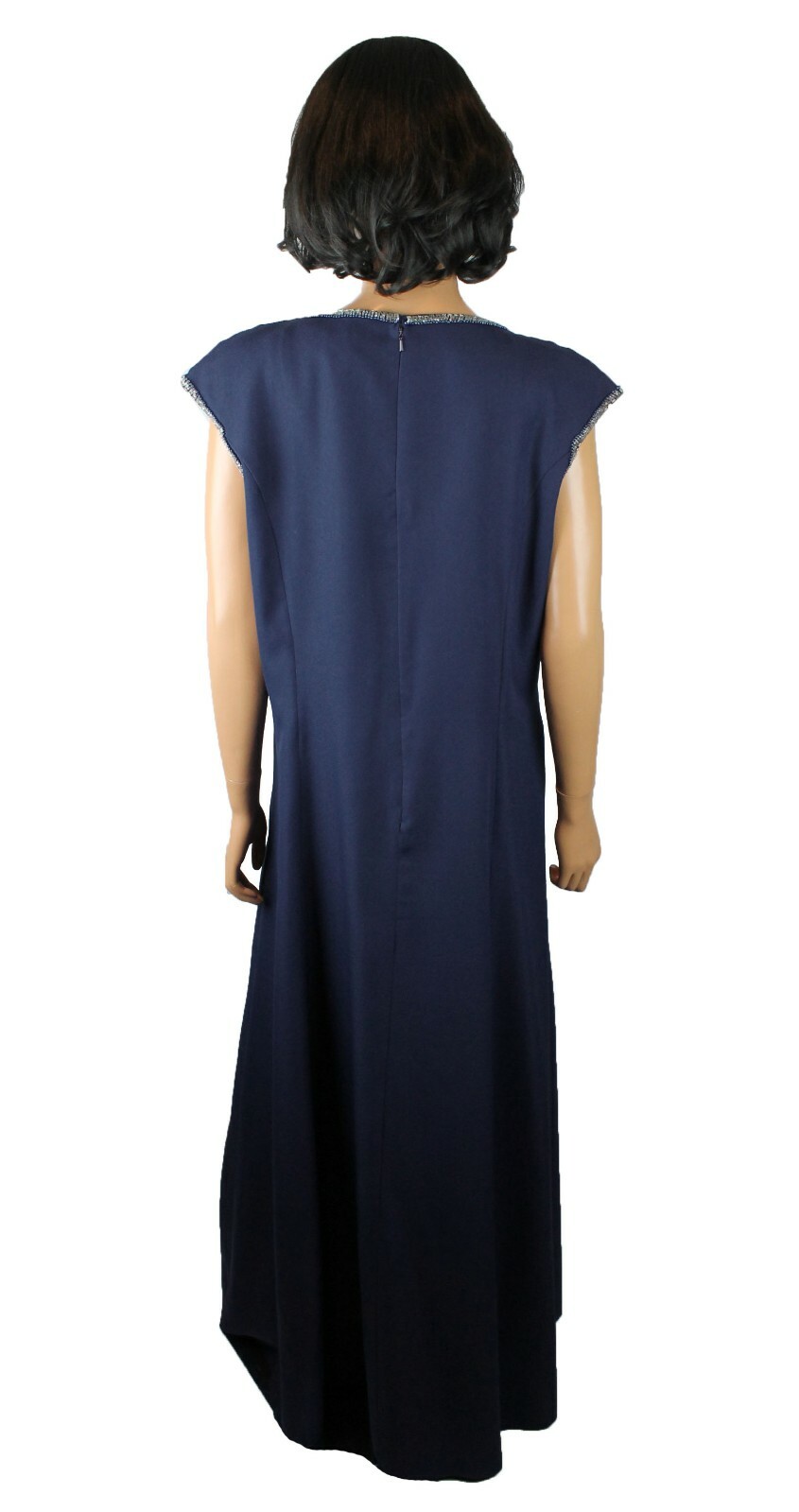 Vintage Evening Gown Sz 20 XL XXL 90s Navy Blue Extra Long Beaded Cocktail Dress