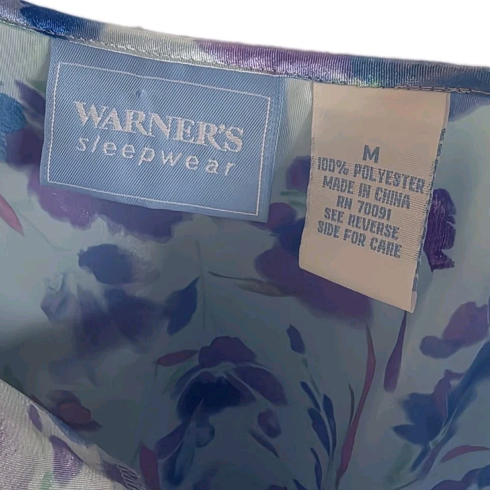VTG Y2K Satin Nightgown Chemise Lingerie Slip Dress Size Medium Icy Blue Purple