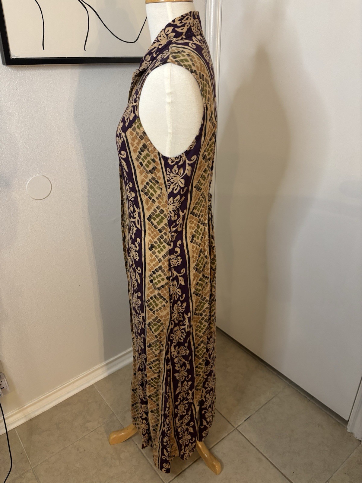 90s Rayon Geometric Print Dress Full Length