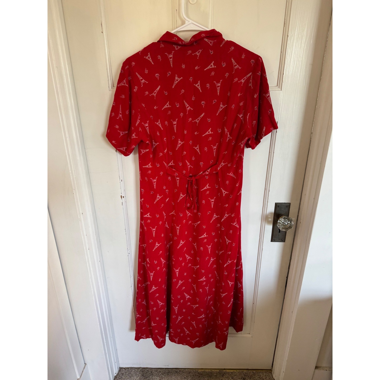 Vintage Dressing Clio red Eiffel Tower Parisian print red shirt dress size large