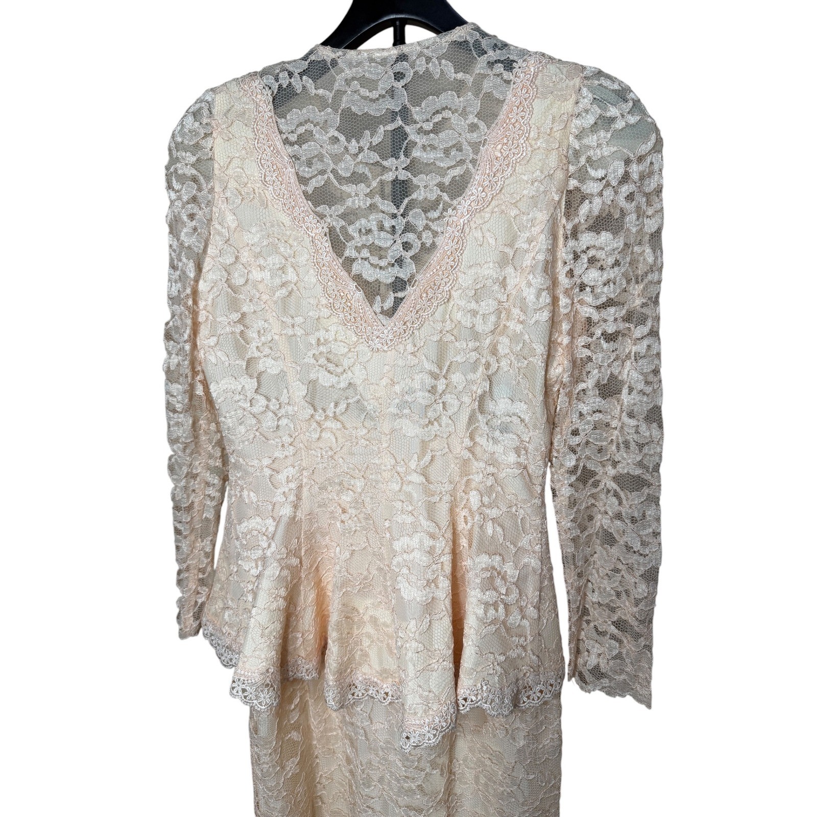 Cachet by Bari Protas Vintage Lace Skirt Suit Set Pink Peplum Jacket Midi 5/6