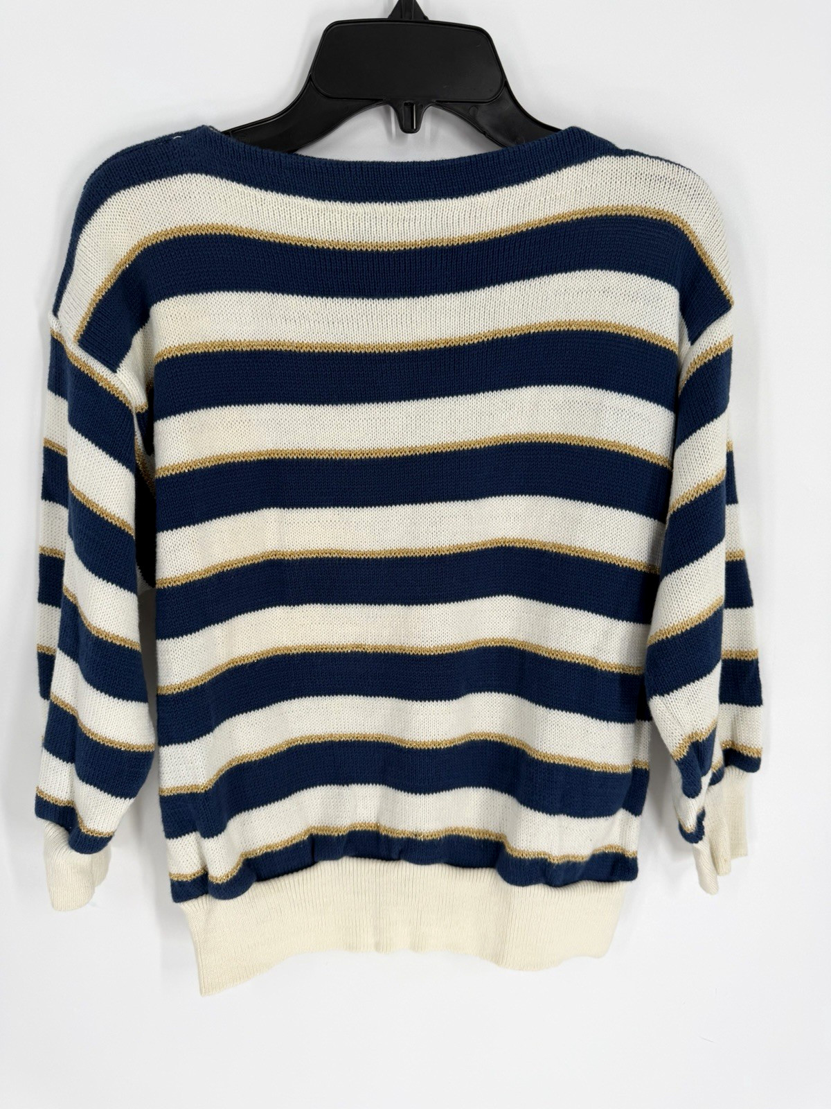 Vintage 1970’s Gap Navy & White & Gold Boat Neck Cotton Sweater Small Preppy