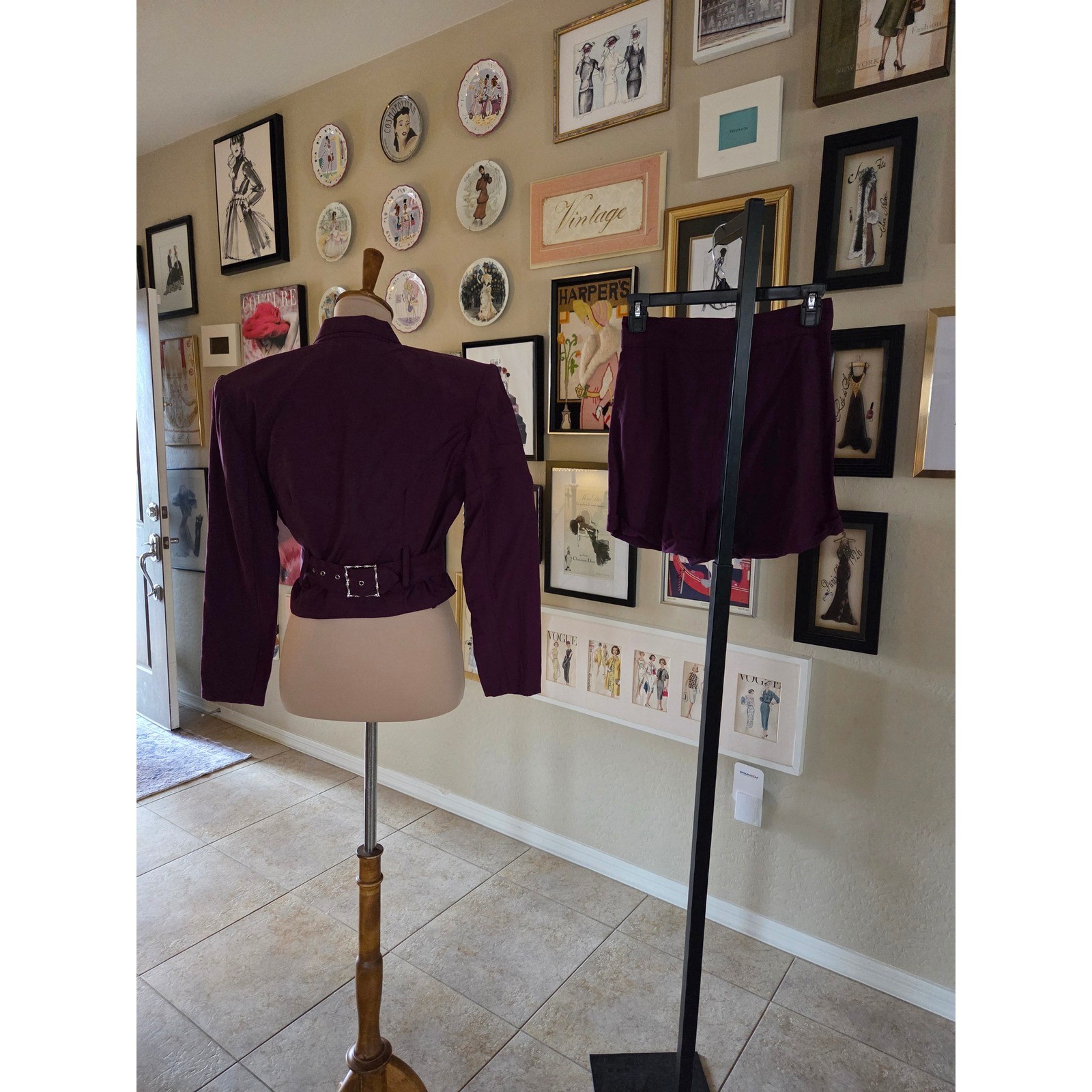 Vintage BIA Born in America 80s Plum Purple Cropped Blazer and Shorts Suit Set