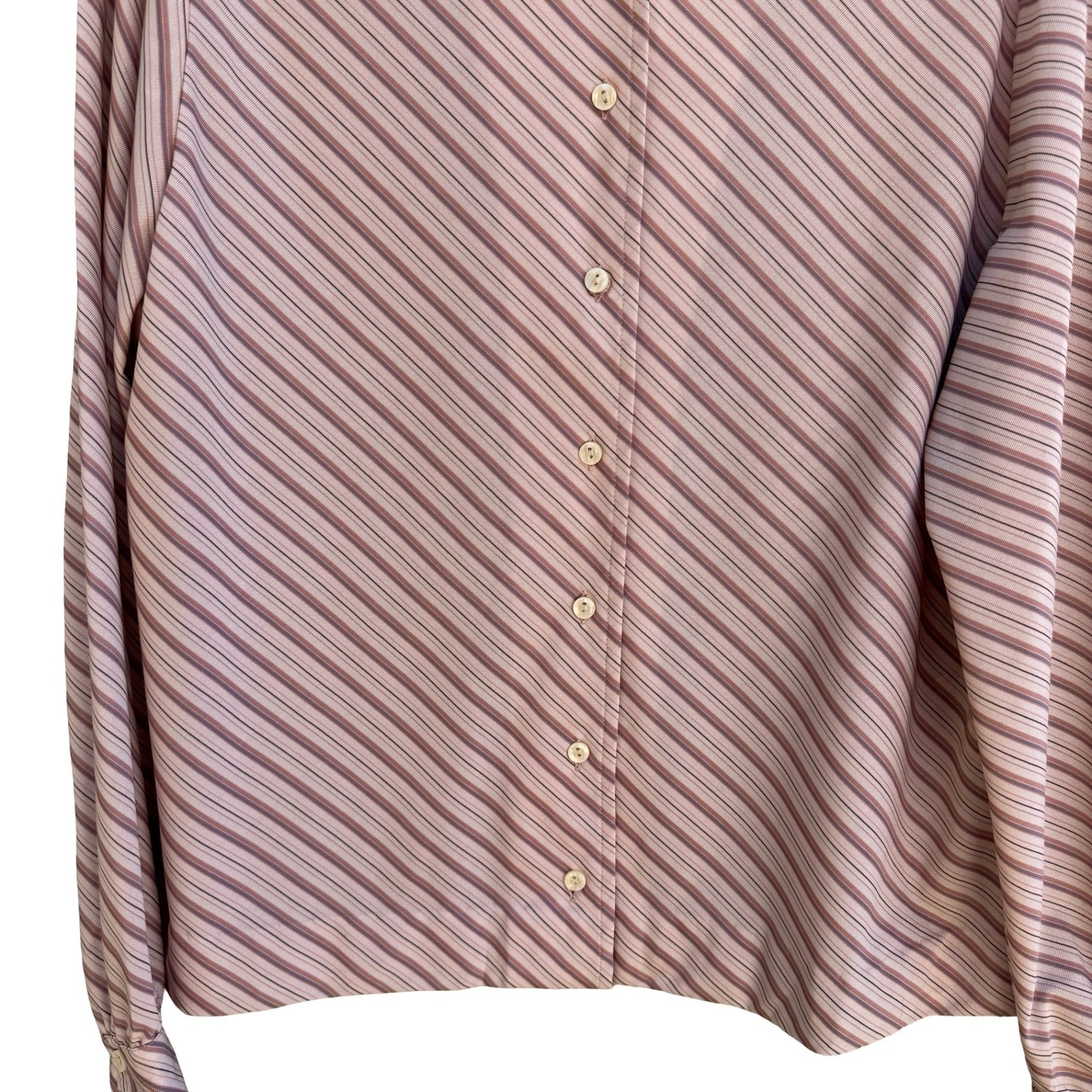 Dorce Vintage 70s Pink Striped Mandarin Collar Blouse 16 Mod Retro Secretary