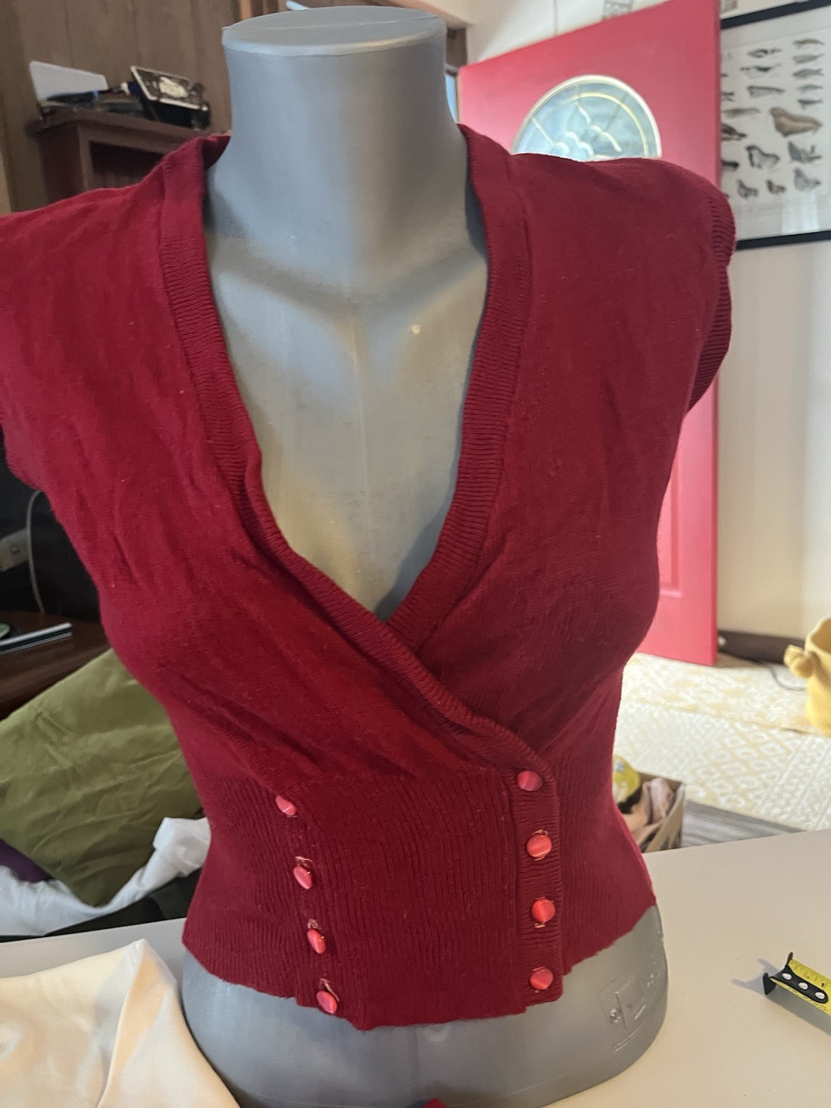(4) 1950S Red Wool Petite Sweaters Merriwether 2 Sleeveless 2 Off White Sleeves