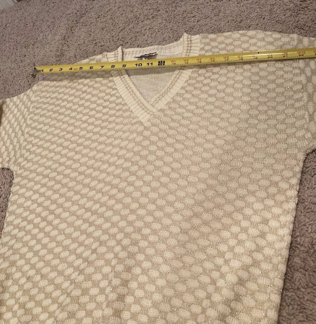Vintage Kenneth Too Ivory/Gold Sweater Preppy 80s Size L