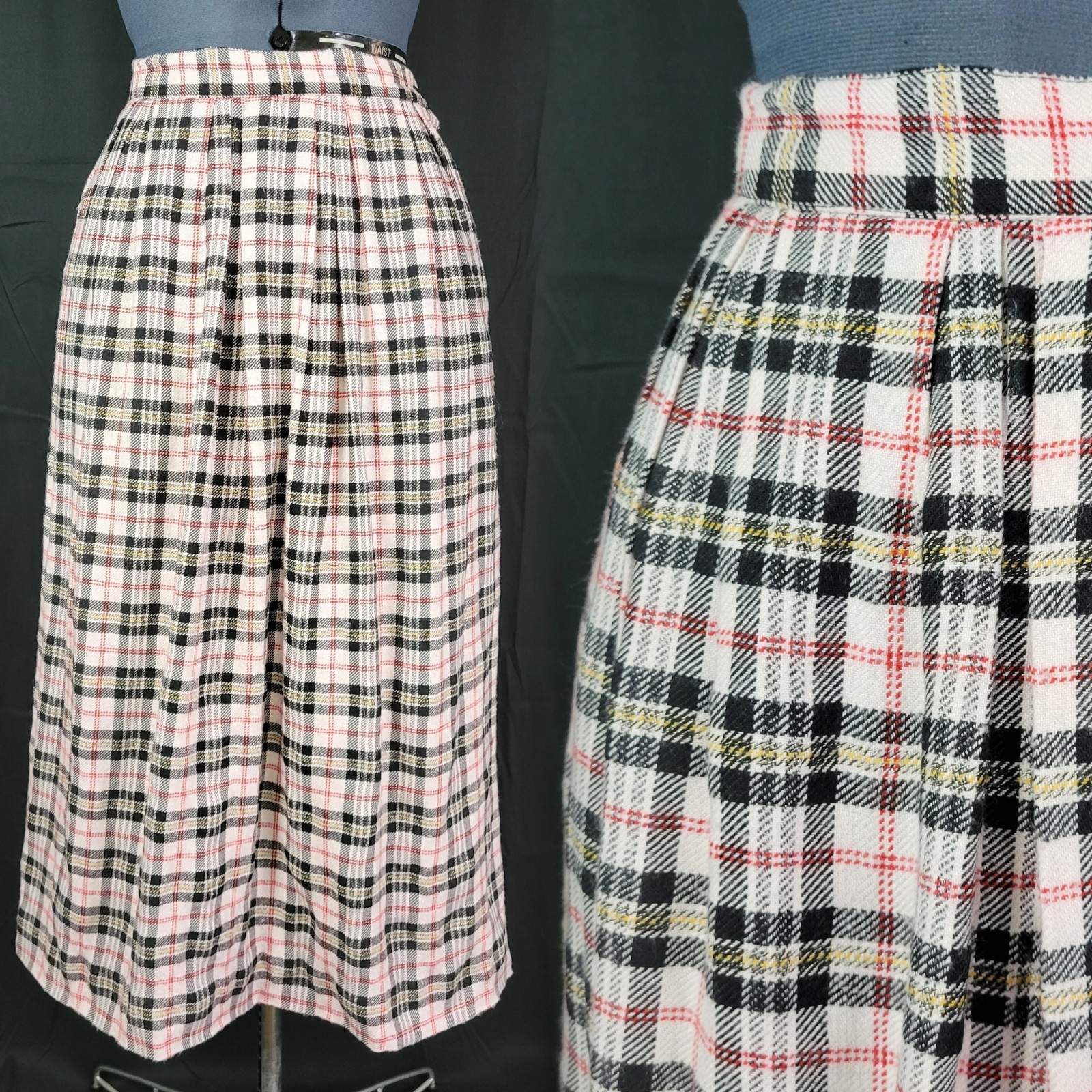 Vintage Marshall Fields Red/Black/White Plaid Skirt w Pockets Size 6P