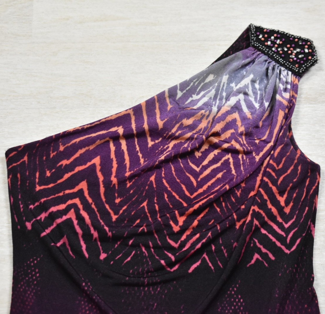 McBling Bisou Bisou One Shoulder Purple Geometric Print Top Medium VTG 2000s Y2K