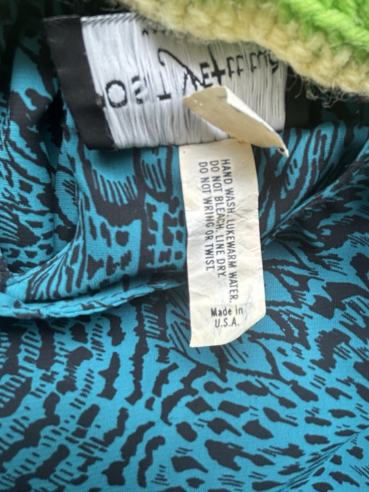 Vtg POSITIVE ATTITUDE 80’s Dress Teal W/ Black Feather Print Shoulder Pads Sheer