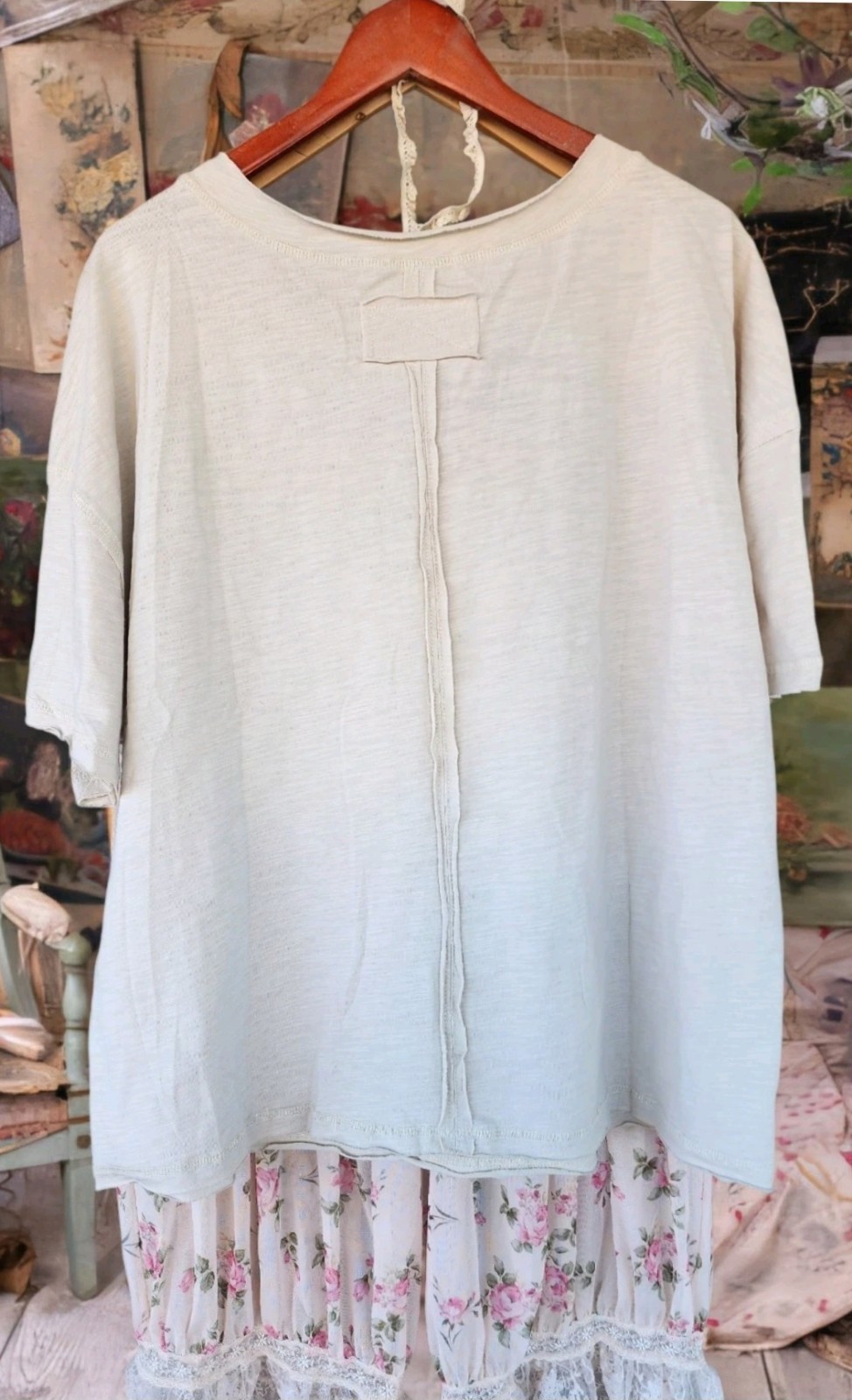 Free People Magnolia Style Gray Cotton hippie boho t-shirt top blouse shirt XL