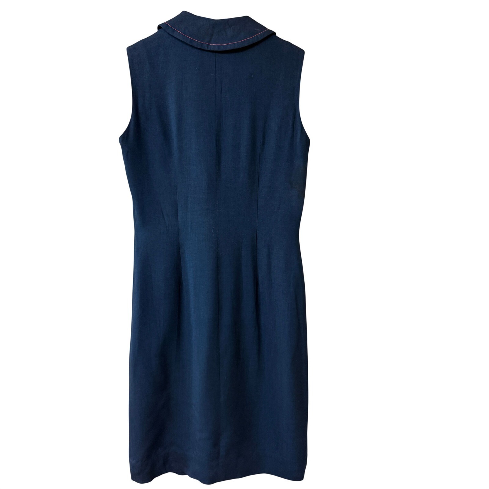 Vintage Nancy Greer Navy Blue Sailor Nautical Sheath Dress 60s ILGWU Made in USA