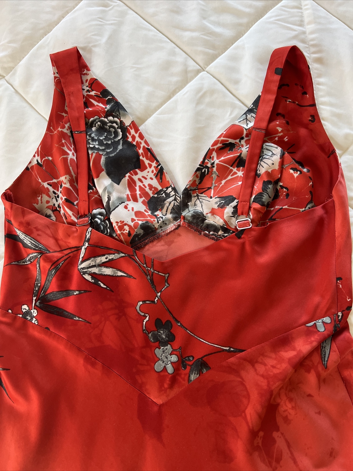 Vintage Deep V-neck Sleeveless Lingerie Inspired Floral Orange Maxi Dress S/M