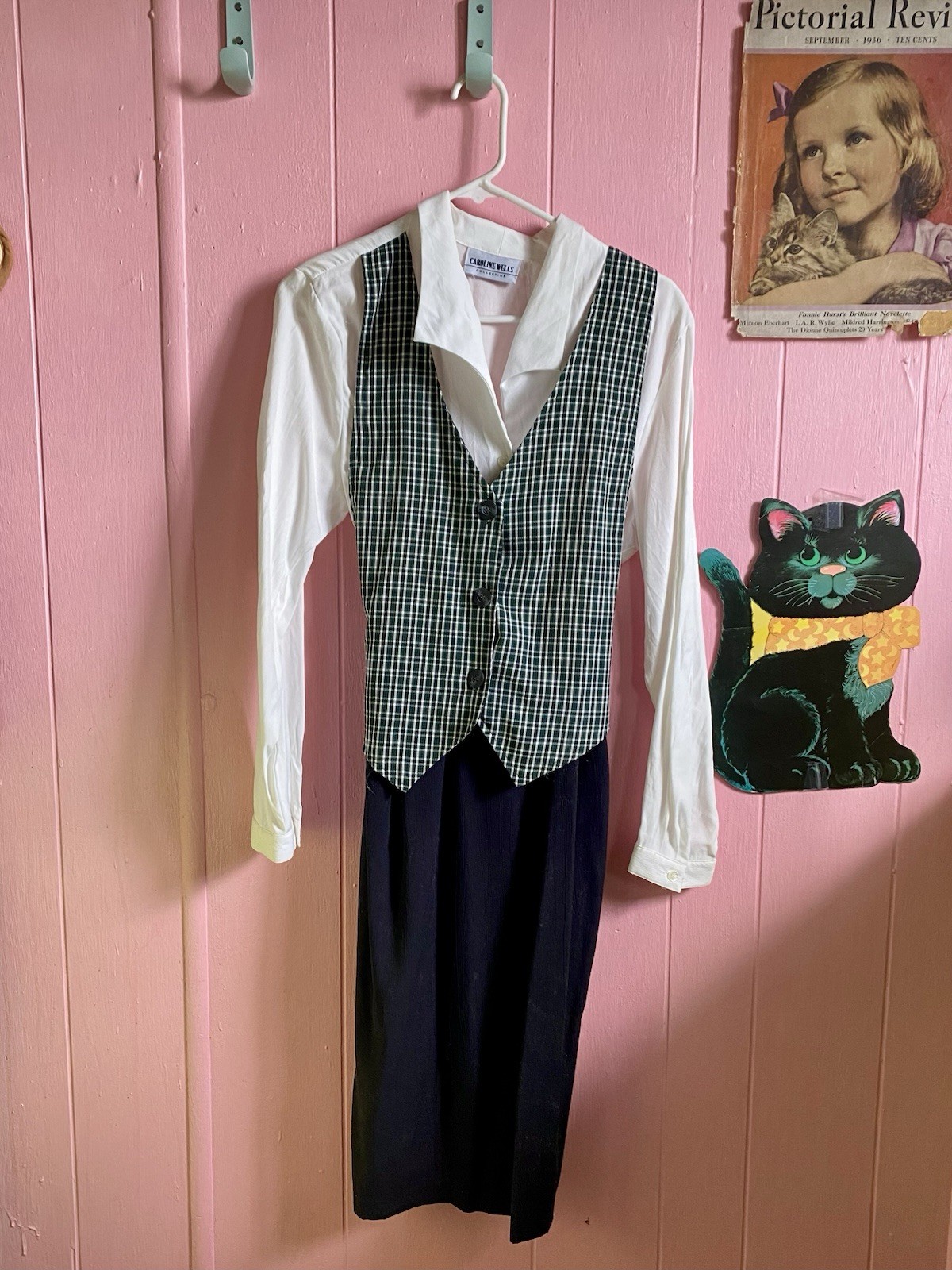 80s 90s Career Wear Shirt Dress With Plaid Vest All One Piece Caroline Wells Col