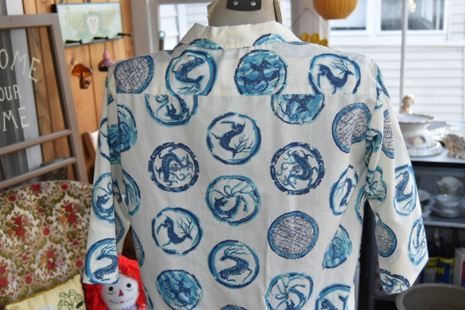Vintage 1960s Lady Bayard House Dress Midi Blue White Stag Size Large