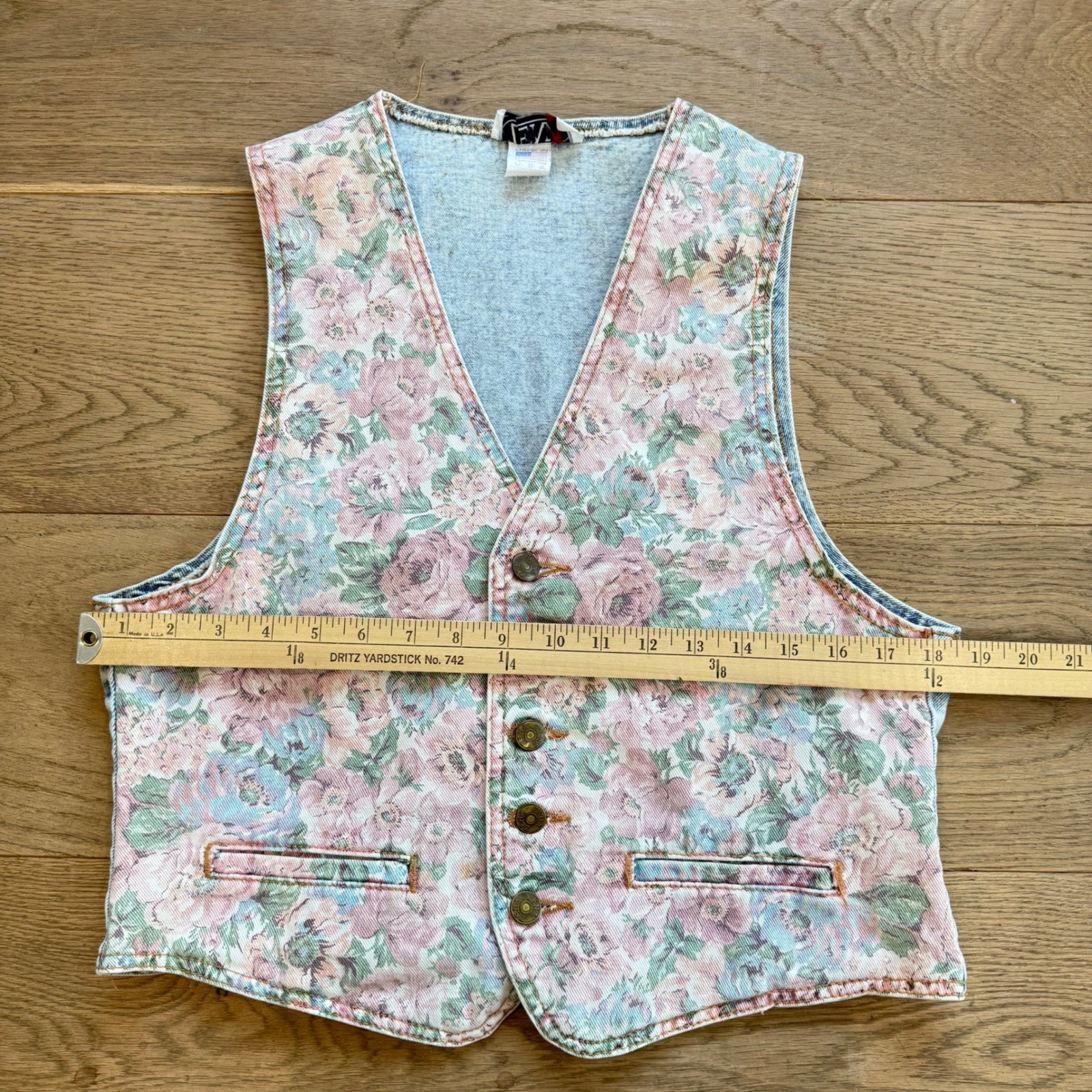 Zena Vintage Floral Denim Vest Womens Large Made in USA Acid Wash Cottagecore