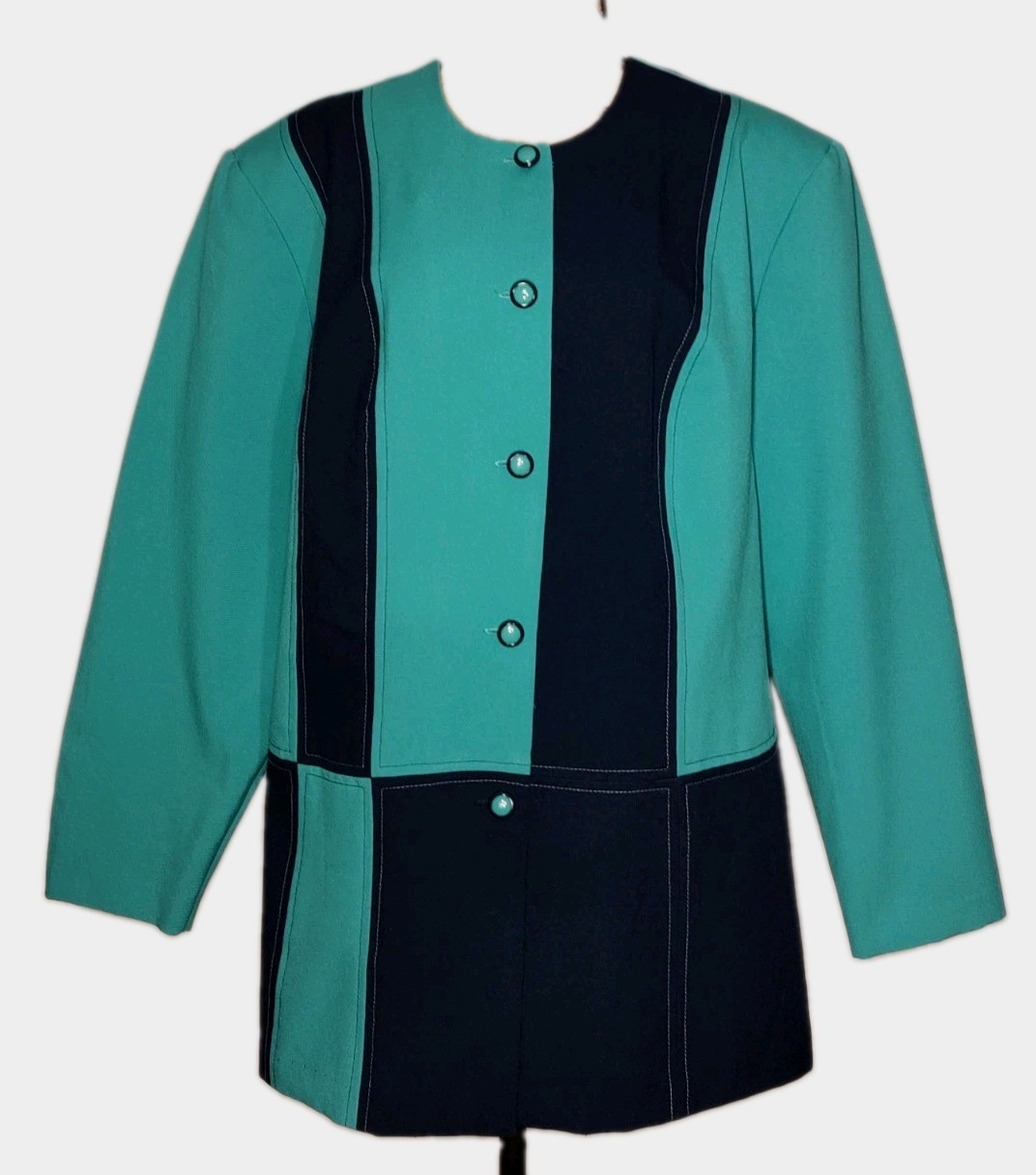 Vintage R&M Richards – Green & Navy Color Block Boxy Button Up Jacket – Size 22W