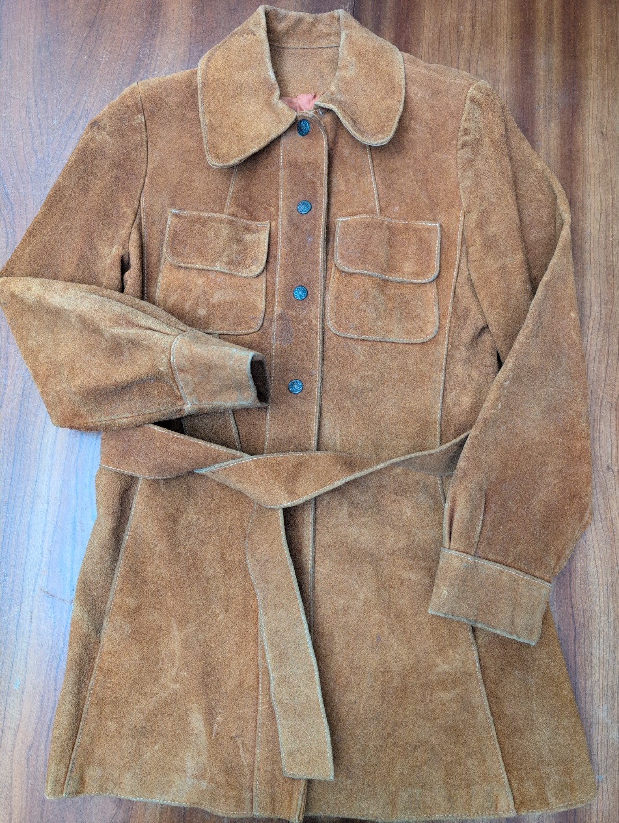 Vintage Tan Suede Hippy Boho Western Gothic Belted Safari Jacket 70s Women S