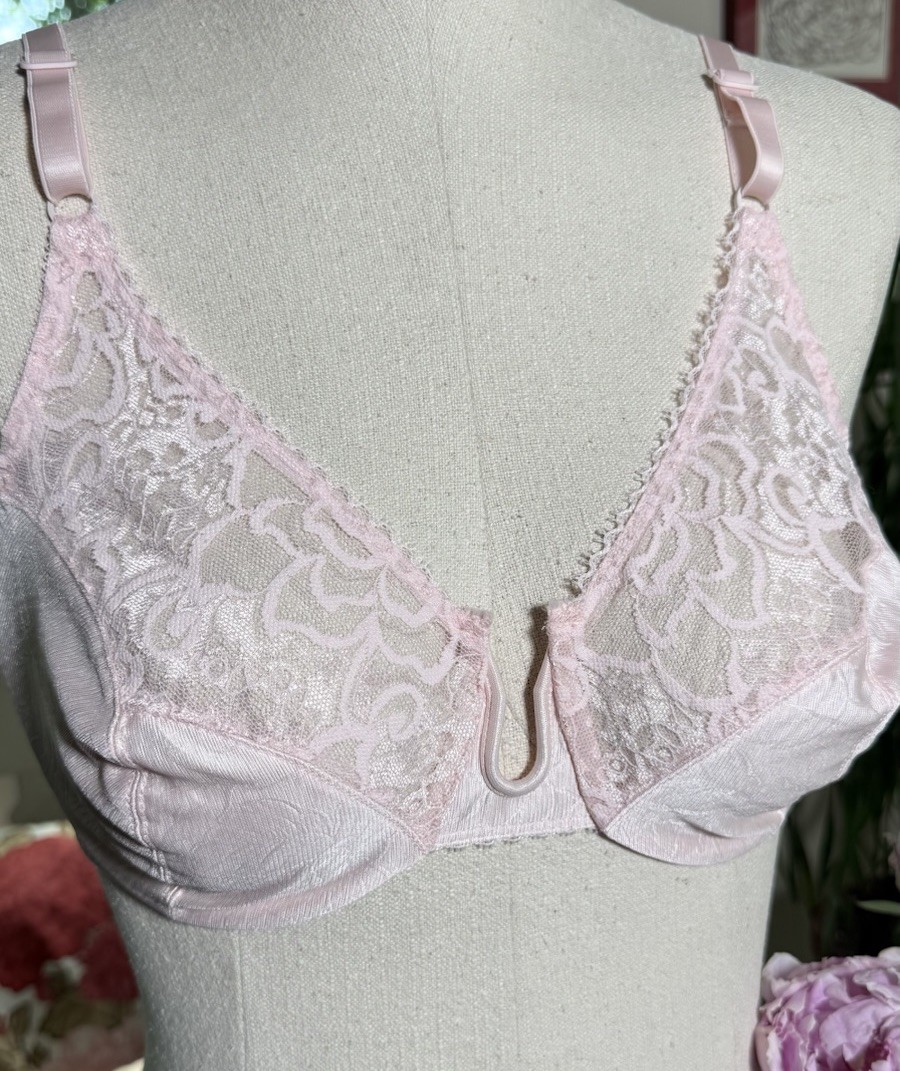 Vtg NOS Bra BALI Floral Satin & Lace 36C Candy Pink 2232 Unique Plunge UW 80’s
