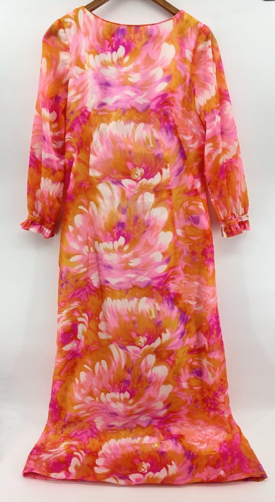 Vintage Parisa Honolulu Hawaiian M Floral Maxi Dress Pink Orange Mod Shift QQ35