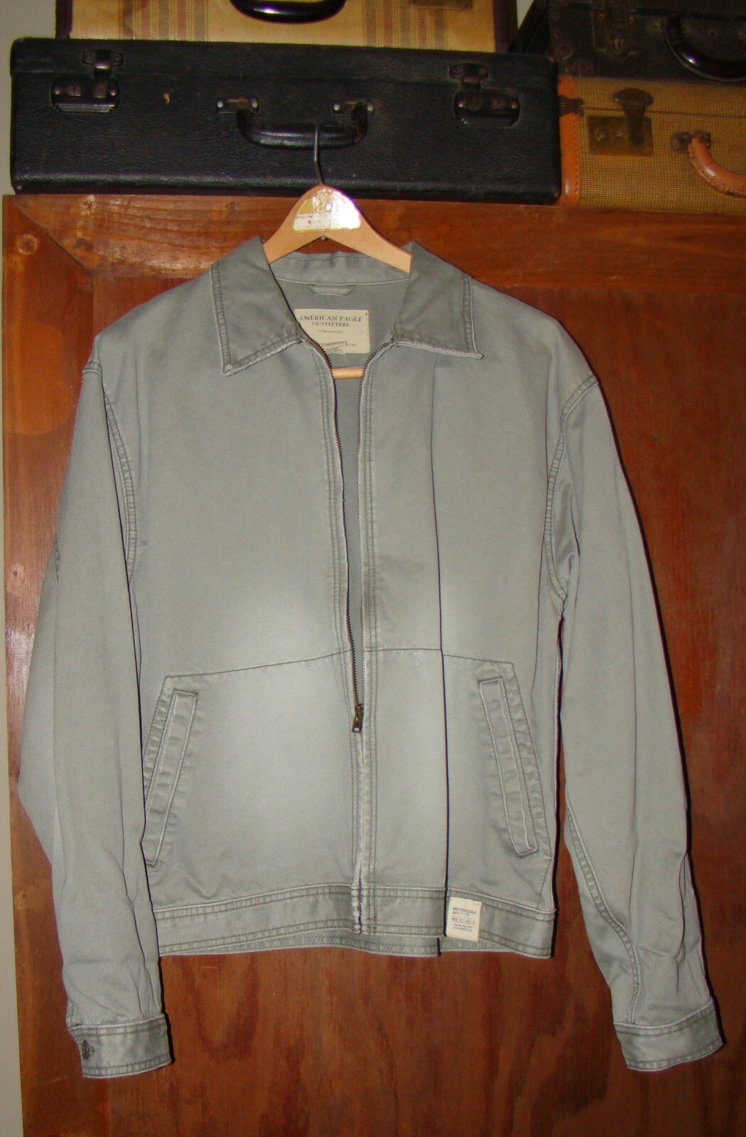 Sm Zipper Pockets Cotton Pale Tinted Army Green American Eagle Jacket