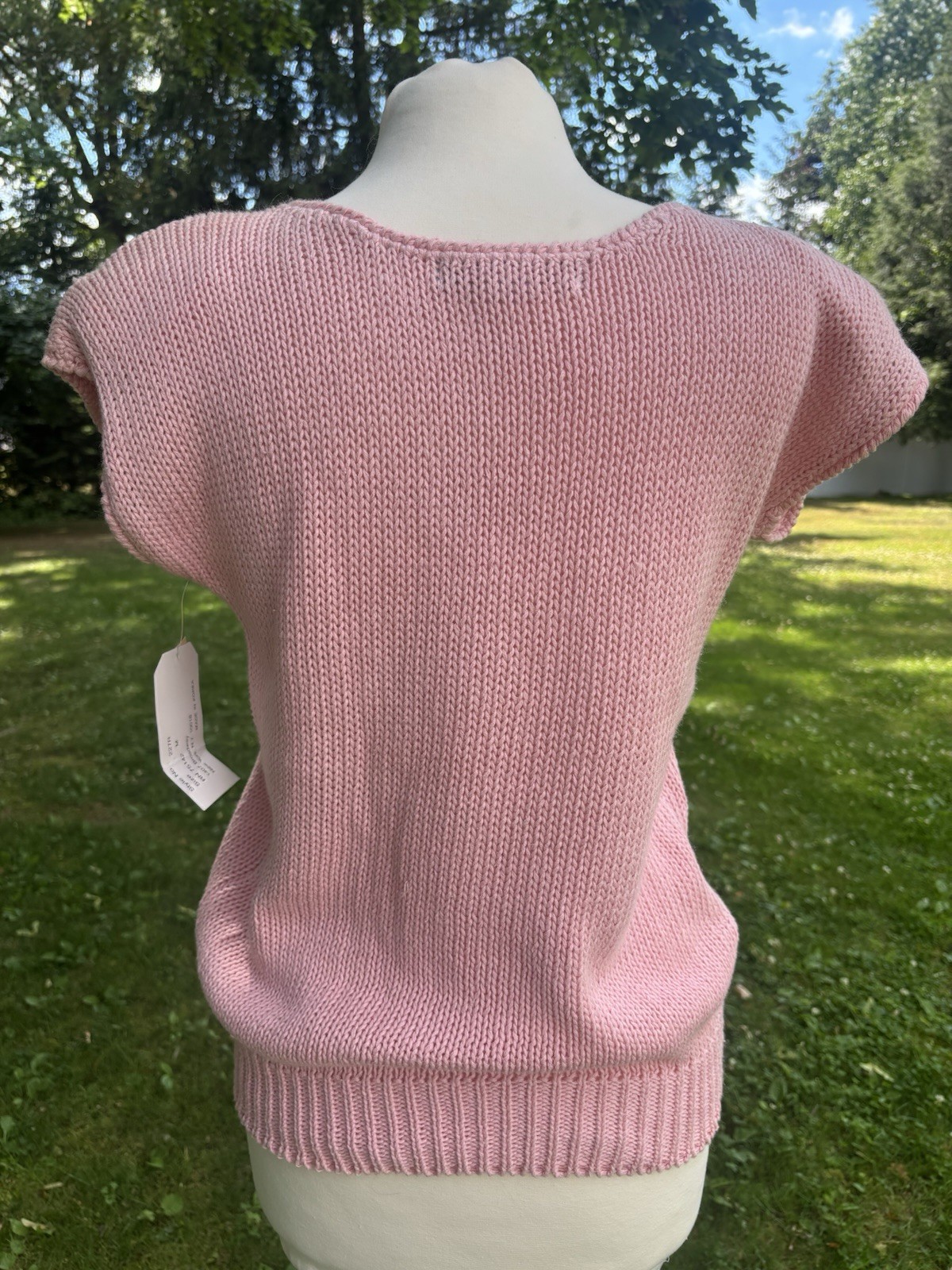 NOS 1980’s Kera & Co. Pink Floral Knit Capped Sleeve Summer Sweater/Top With Tag