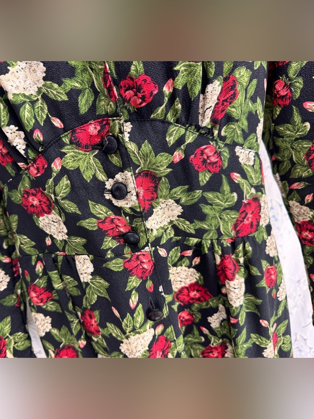 Vintage 80s 90s Northern Traditions Floral Maxi Dress Velvet Collar Button Front