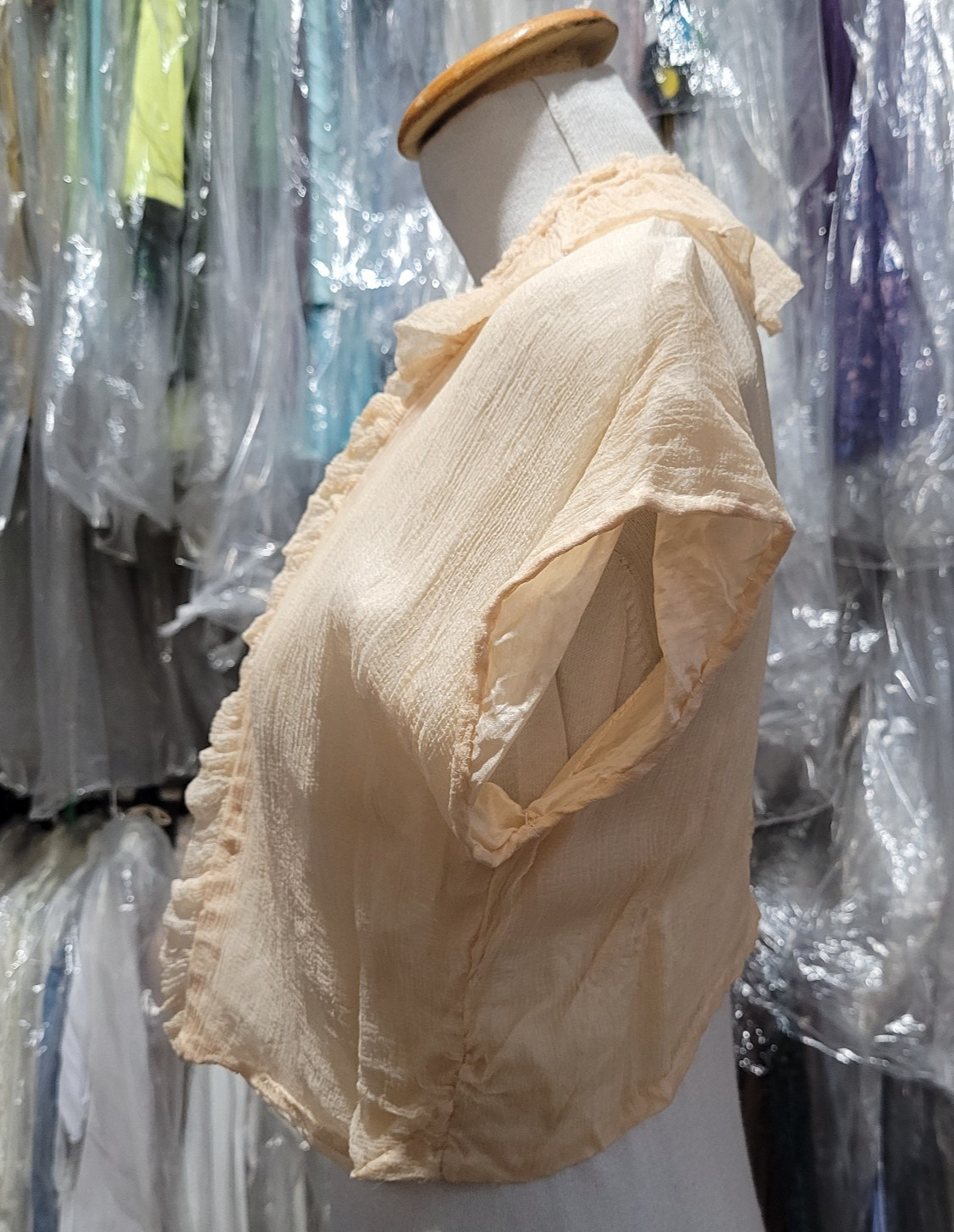 Antique Regency Sheer Muslin Bolero Peach Ruffles c.1800s Lingerie Cover-Up
