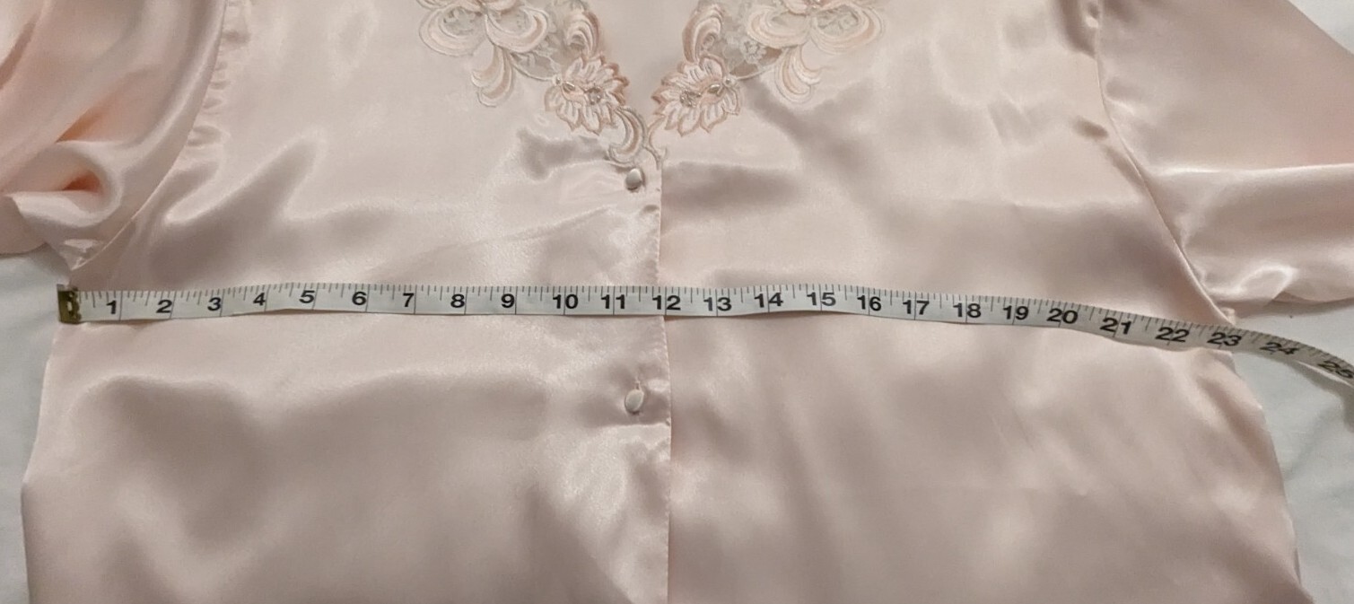 Vtg 80’s Etienne 2 Piece Pajamas Sz Large Blush Pink Silky Satin, Beaded Lace