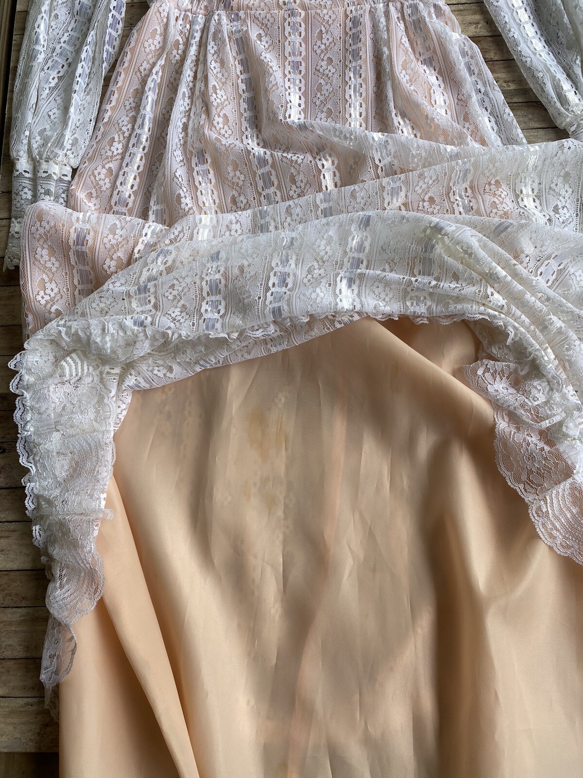 Vtg Dance Allure Alfred Angelo Dress Lace Size Small Bride Fairycore 70s Boho