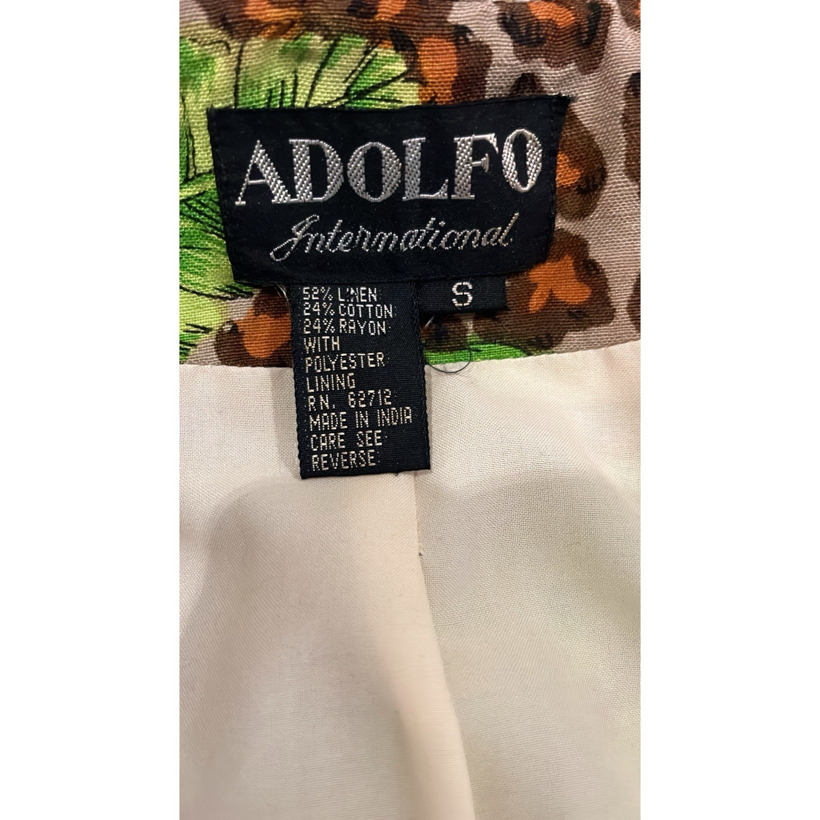 Vintage 80s Adolfo International Watercolor Jungle Theme Blazer