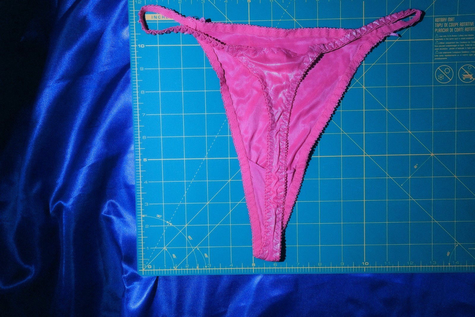 VTG Satin Hot Pink Metallic Foil Thong M6