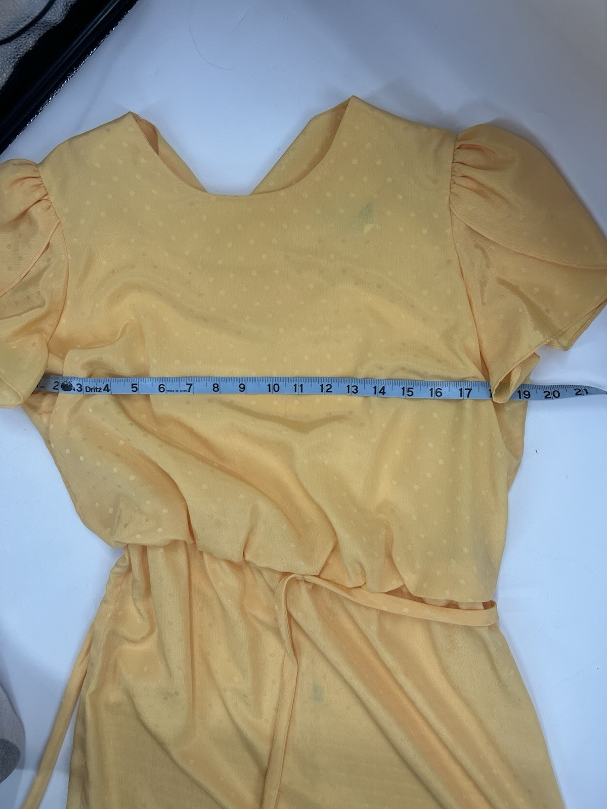Lorac Original Vintage Yellow Dress Polka Dots Removable Belt Size 60s Housewife