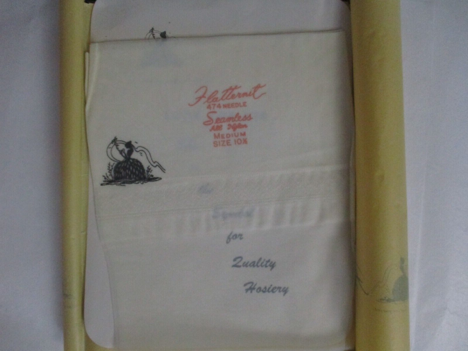 1PR VINTAGE FLATTERNIT RHT SHEER FLAT KNIT NYLON STOCKINGS SZ 10 1/2 LONG WHITE