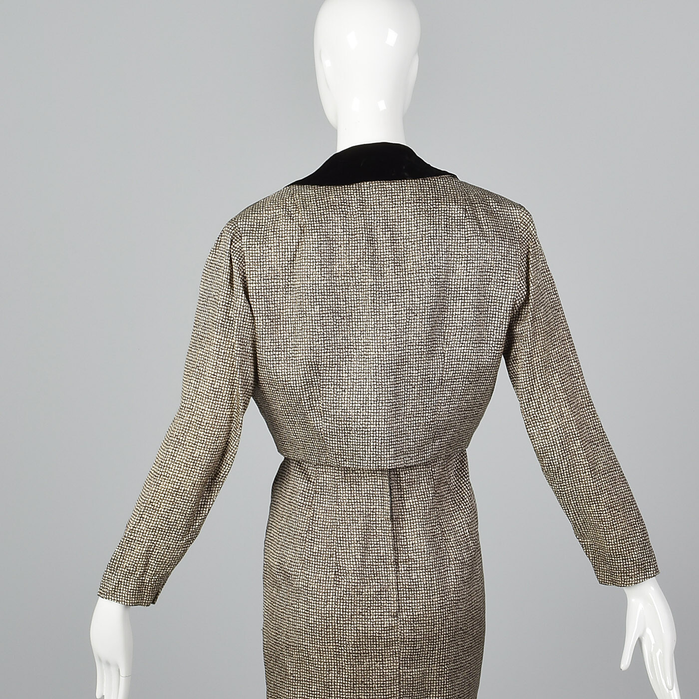 M 1950s Set Short Sleeve Pencil Dress Boxy Jacket Removable Dickie Day Wear 50s