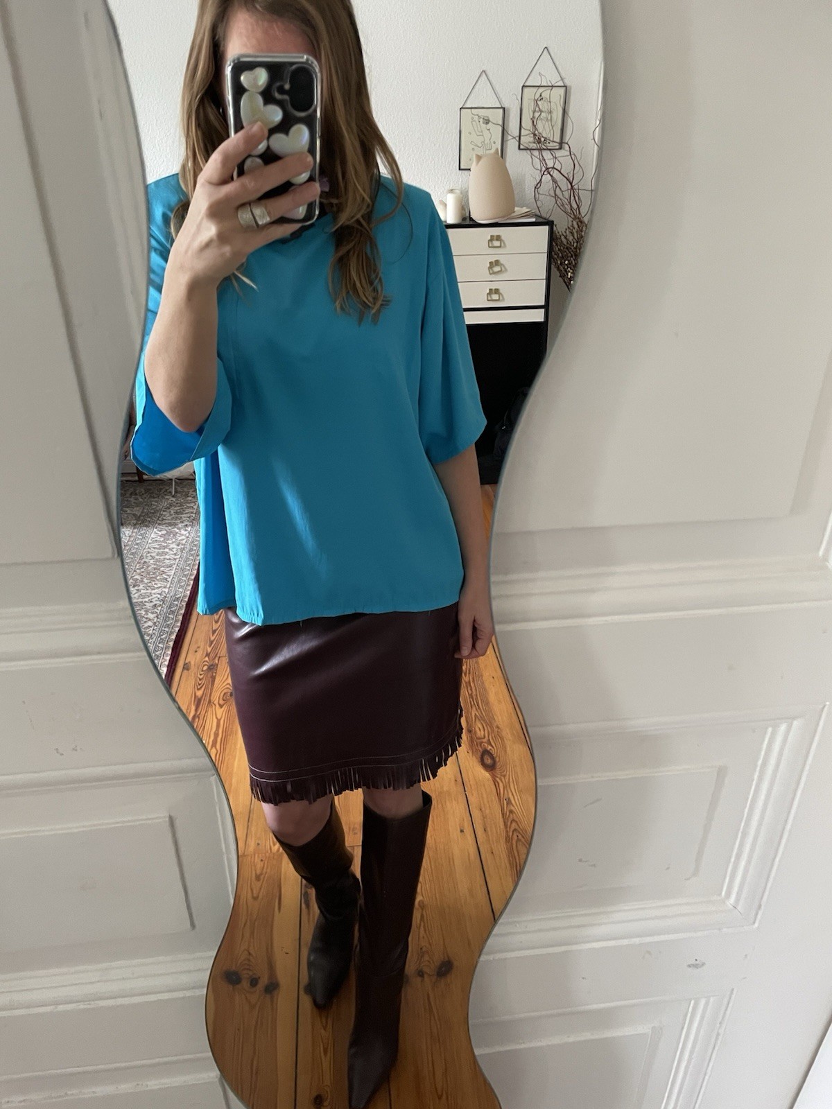 Vintage 80’s Turquoise Viscose Blouse With Large Shoulder Pads – Size 40/42 EUR