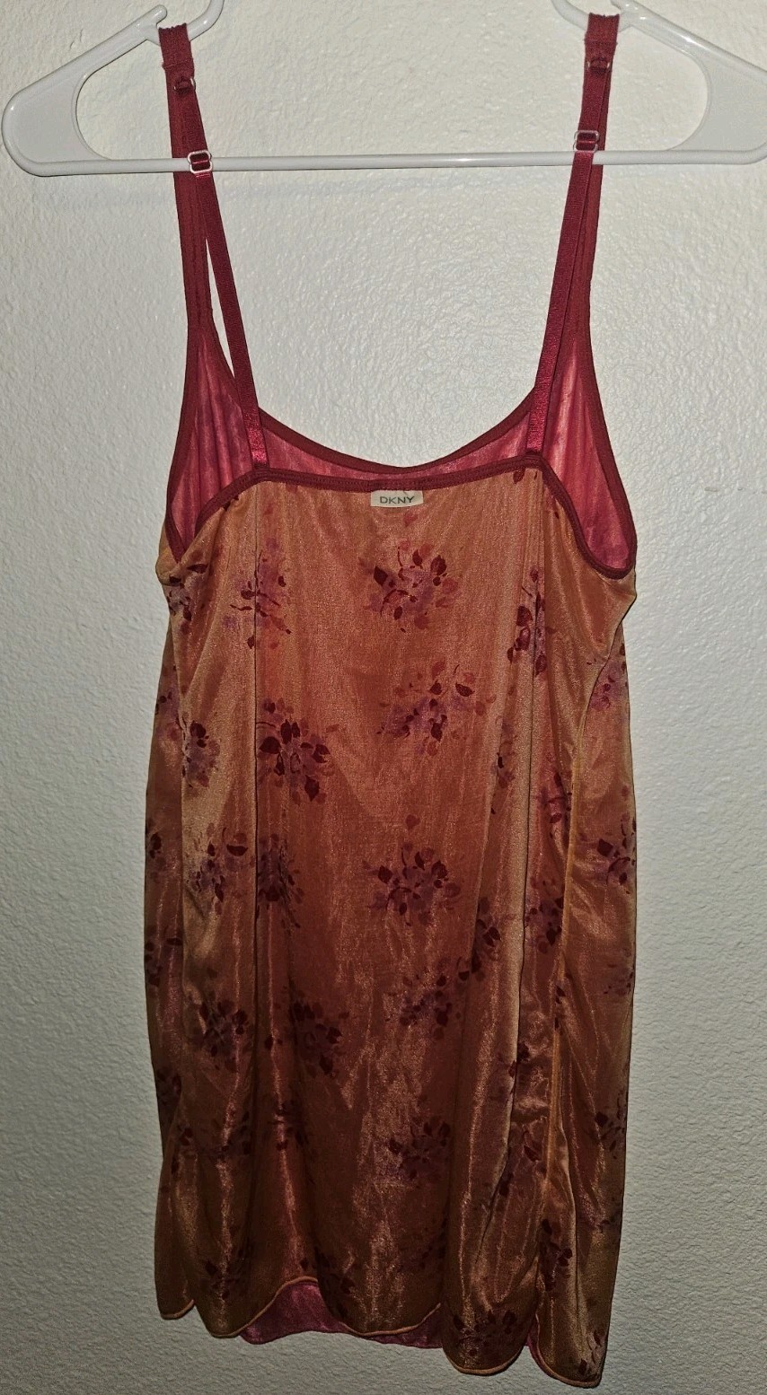 Vintage Y2K DKNY Sheer Floral Iridescent Slip Dress Cami Orange Pink M