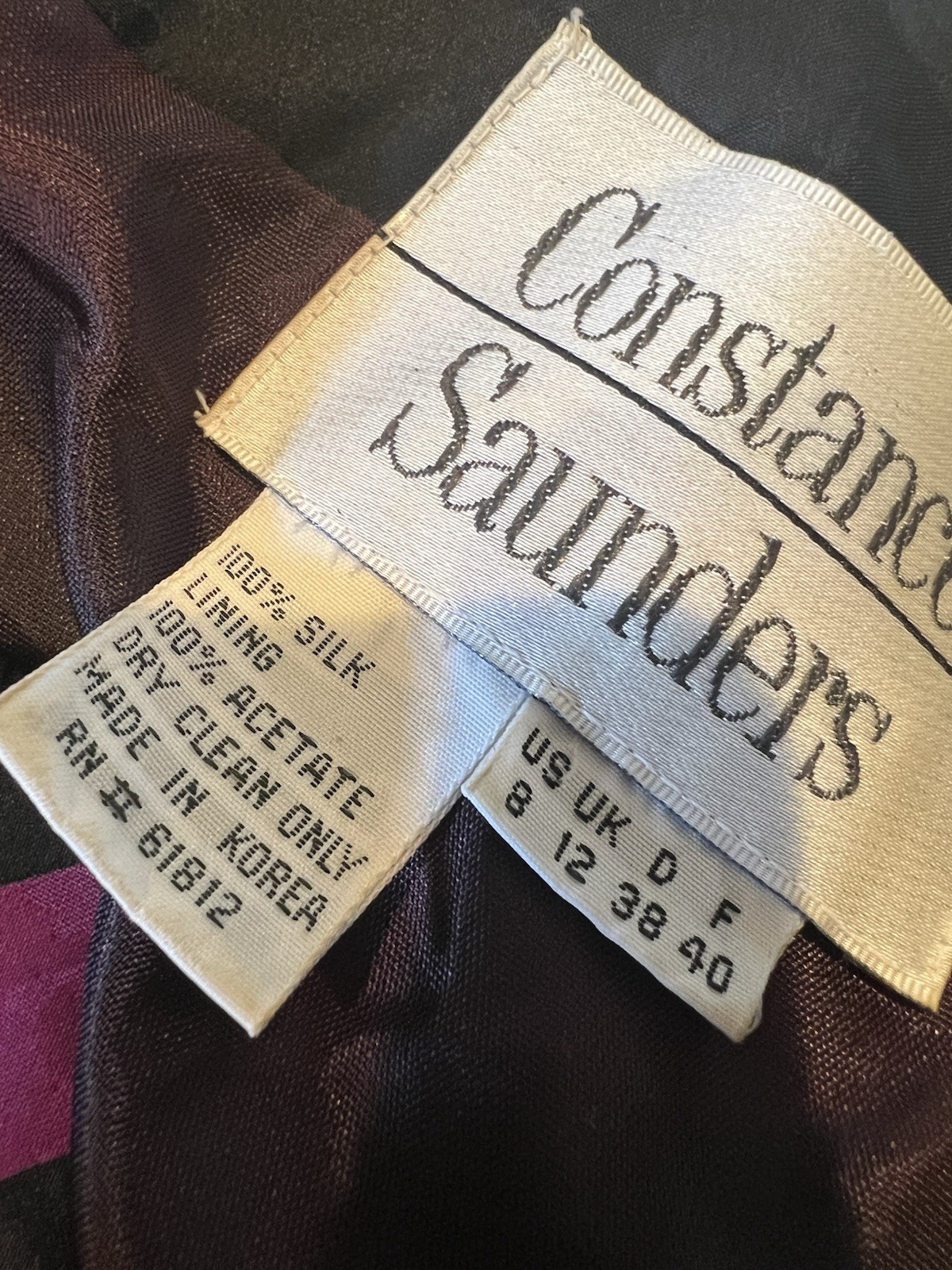 VTG Constance Saunders Size 8 1980s Silk Party Dress Pouf Sleeve Gold Buttons