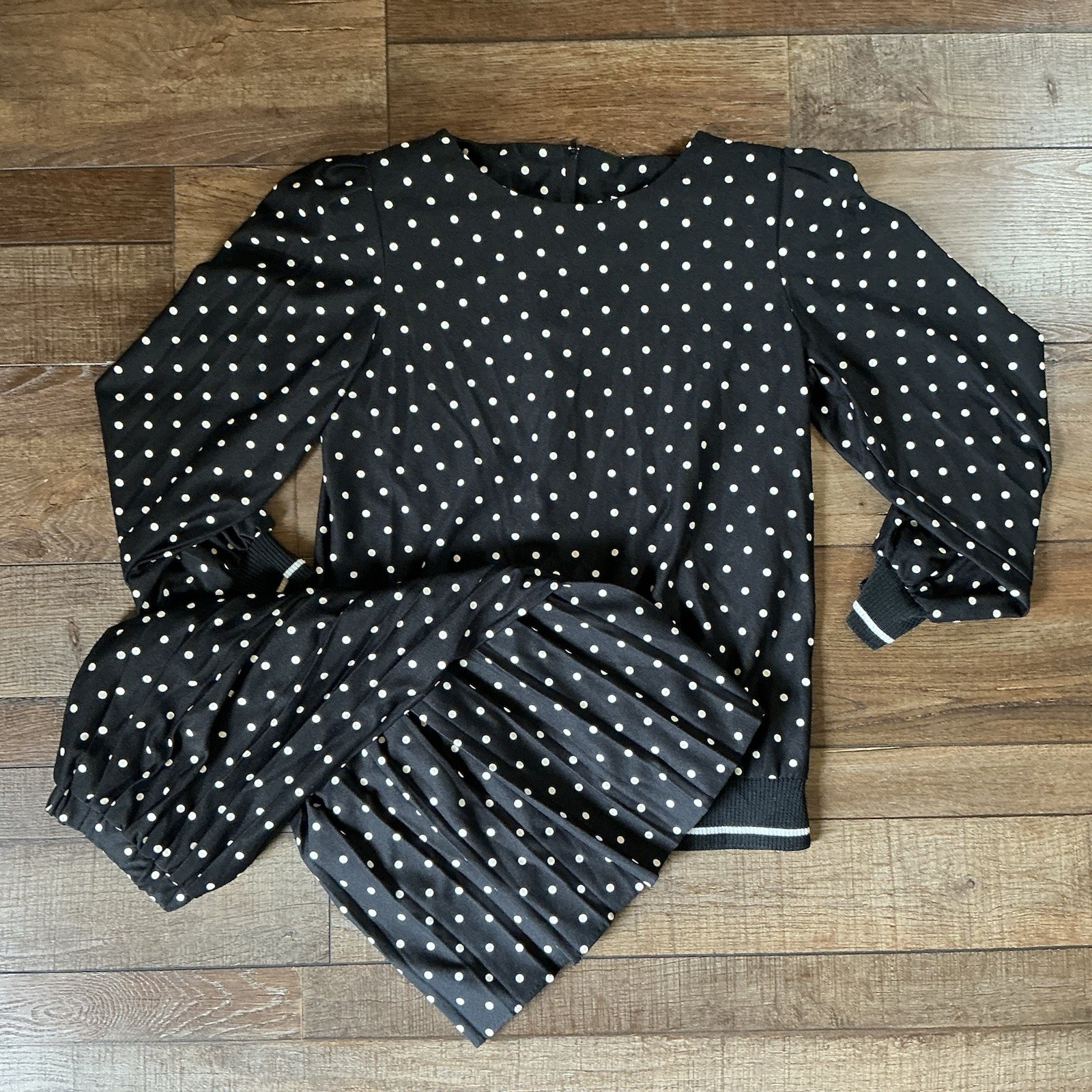 VINTAGE Size 16 – Damon Dress Polka Dot 2PC Suit Top Skirt USA Made Womens #2708