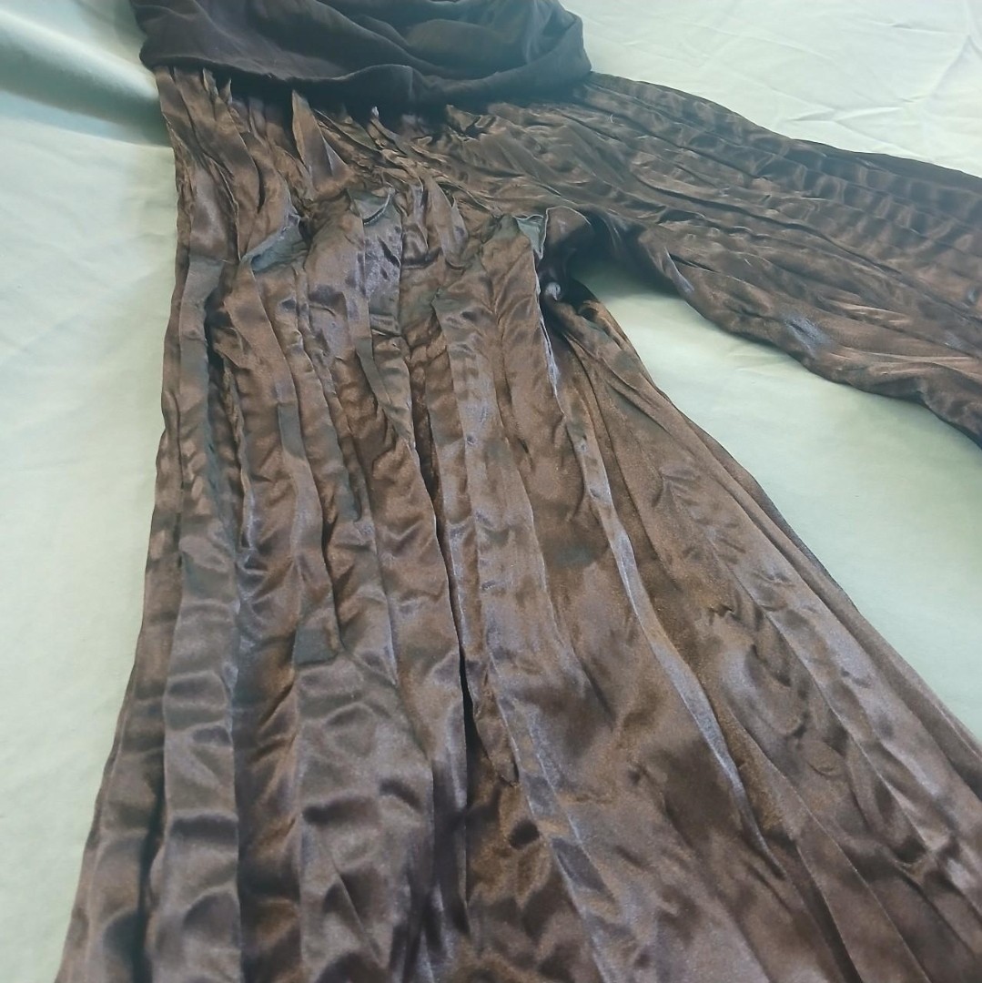 Vintage 80s black maxi pants with elastic waistband Wide Leg silky pleated