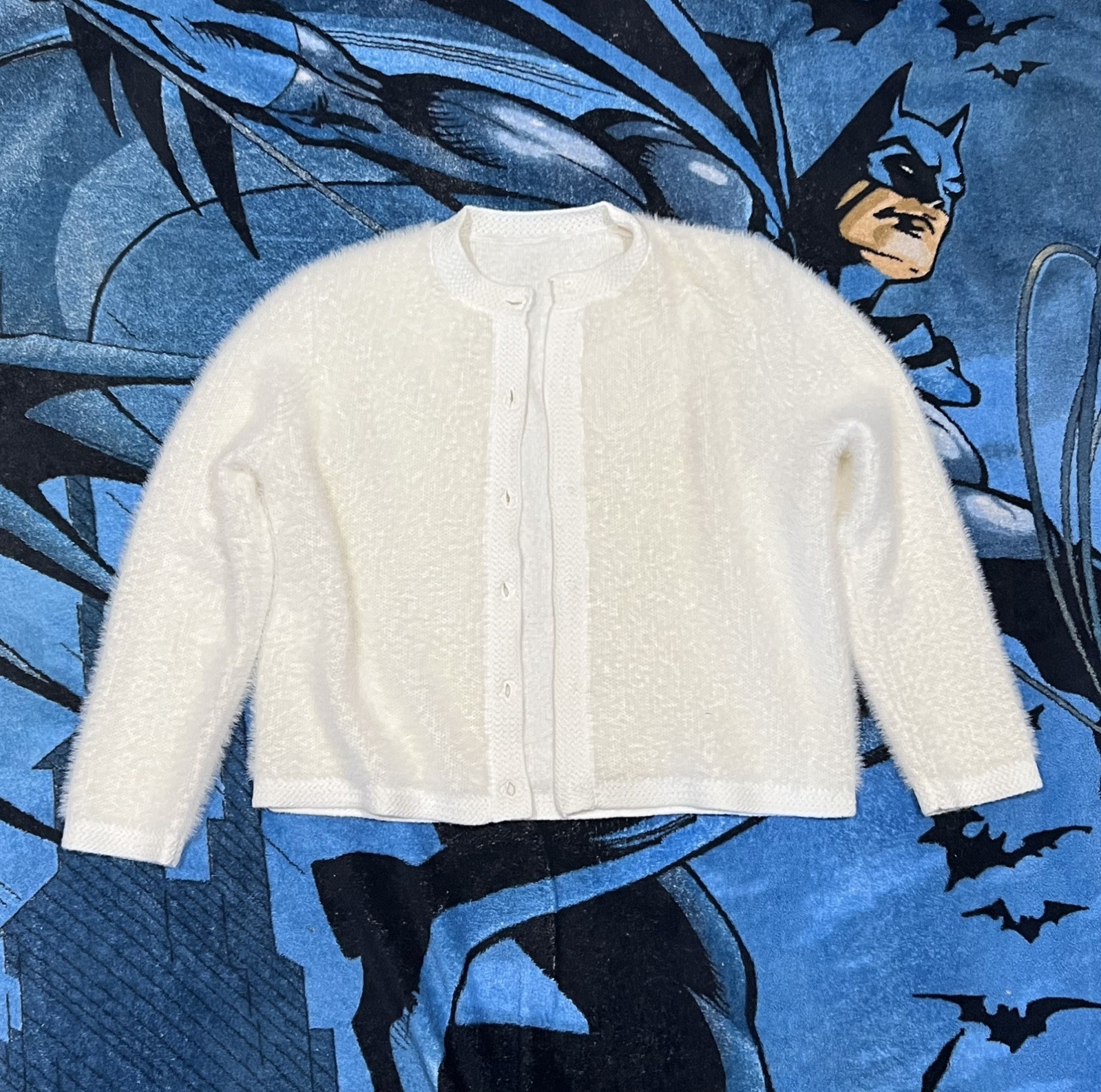 Cream White Mohair Wool Cardigan Sweater Kurt Cobain Size M