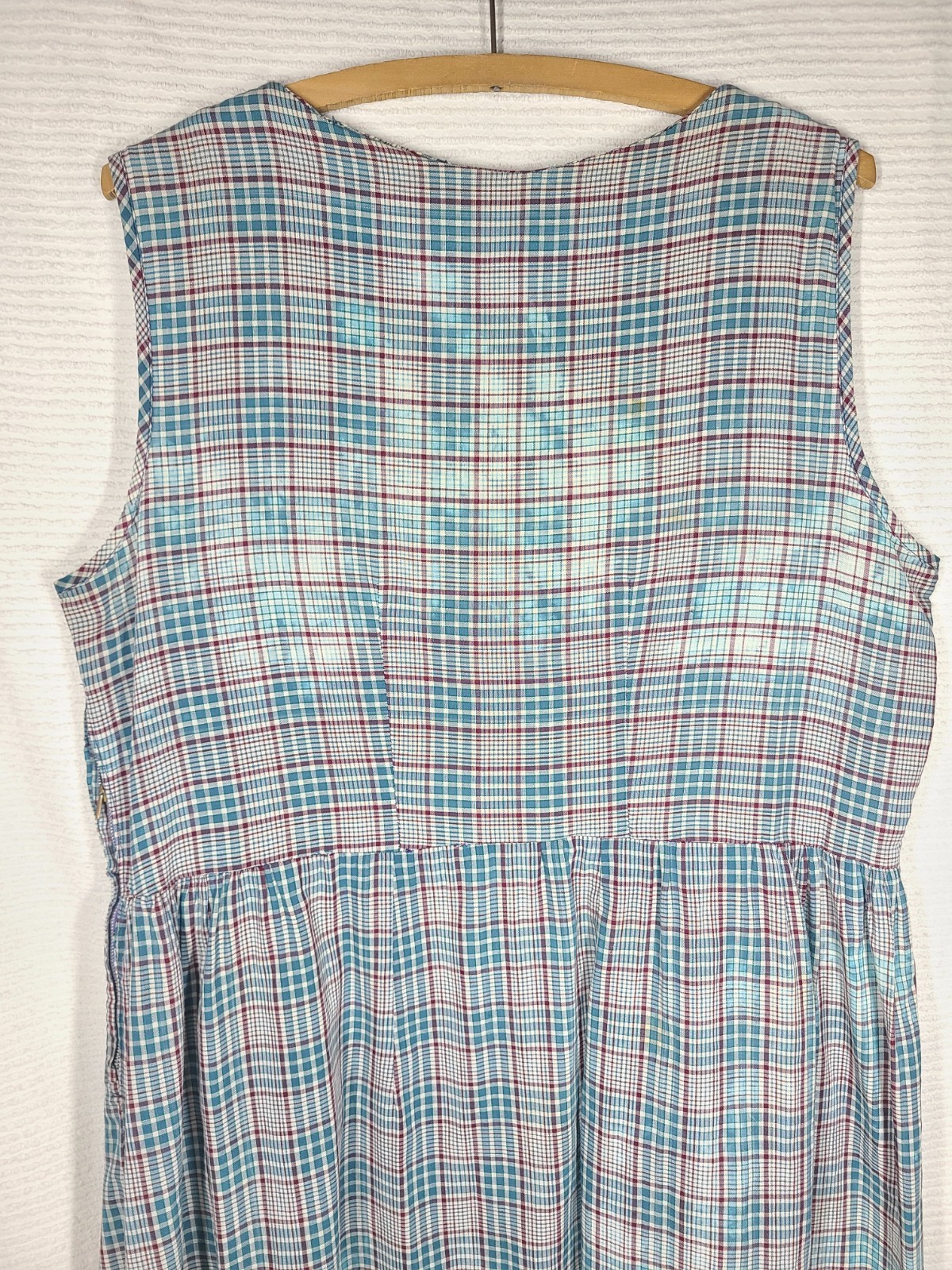 Vtg 50s Country Cotton Plaid Dress Plus Size 1x 2x Metal Zip Amazing Wear Retro