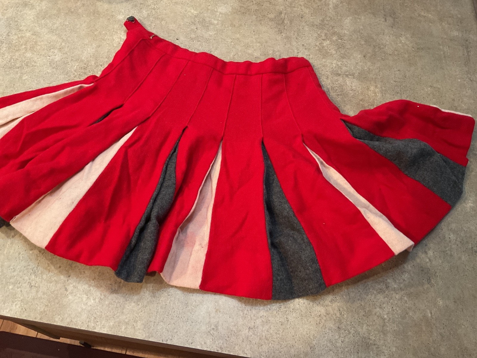 VTG Cheerleader Wool Pleated Cheer Skirt Red, Grey ,White 24” Waist