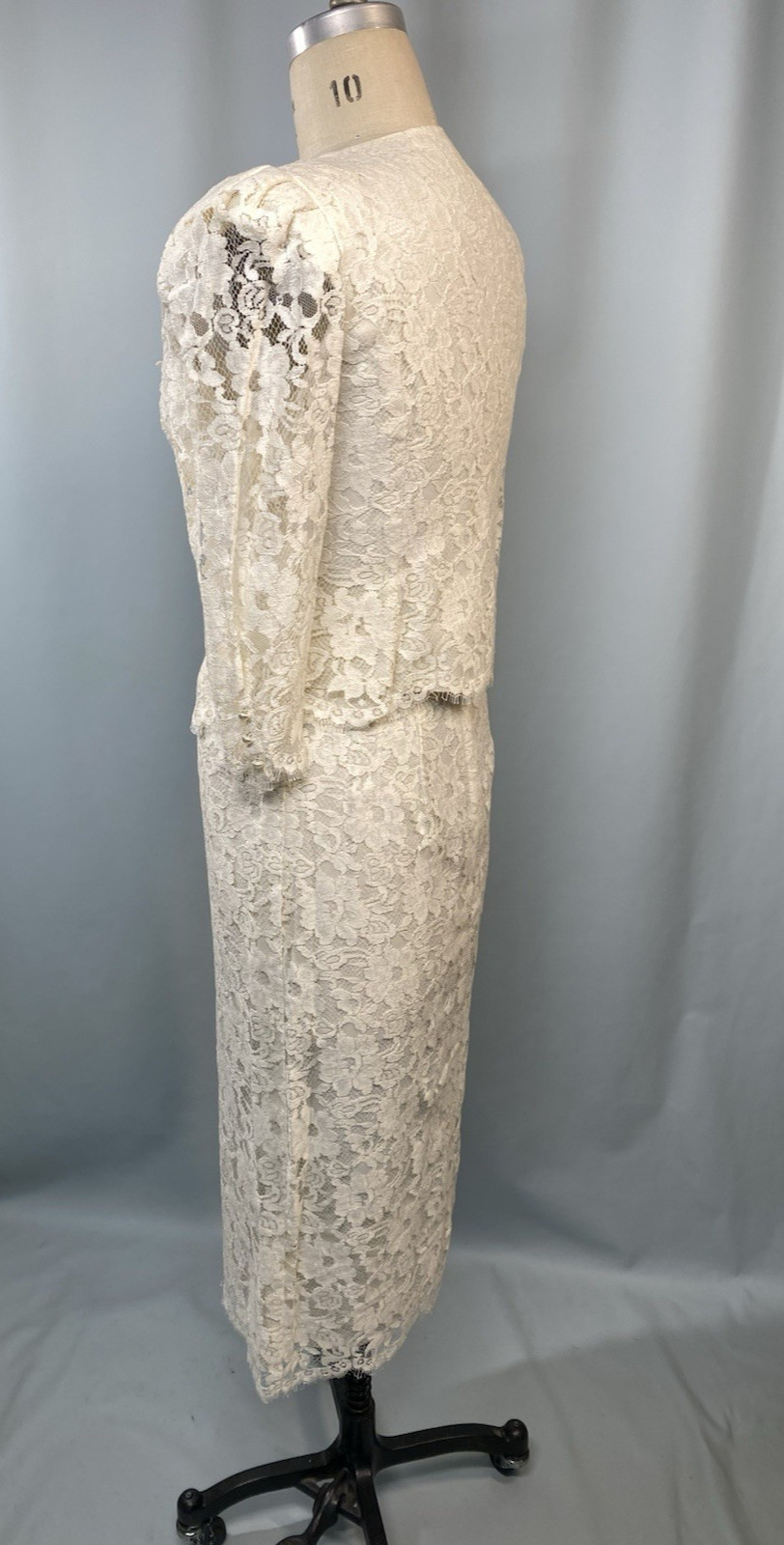 Vintage Skirt & top set SIZE SMALL 9/10 Ivory white lace wedding CACHET 80s 90s