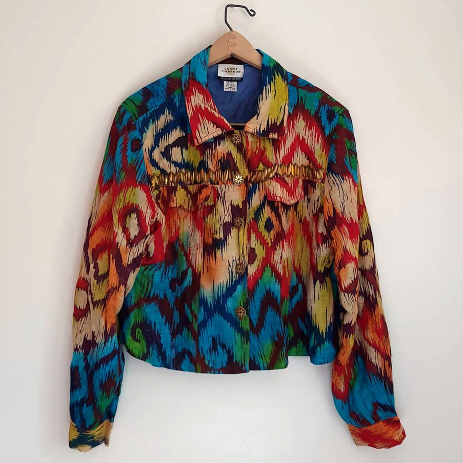 Vintage 1990’s / Y2K Sandy Starkman Silk Coat / Women’s L / Patterned Multicolor