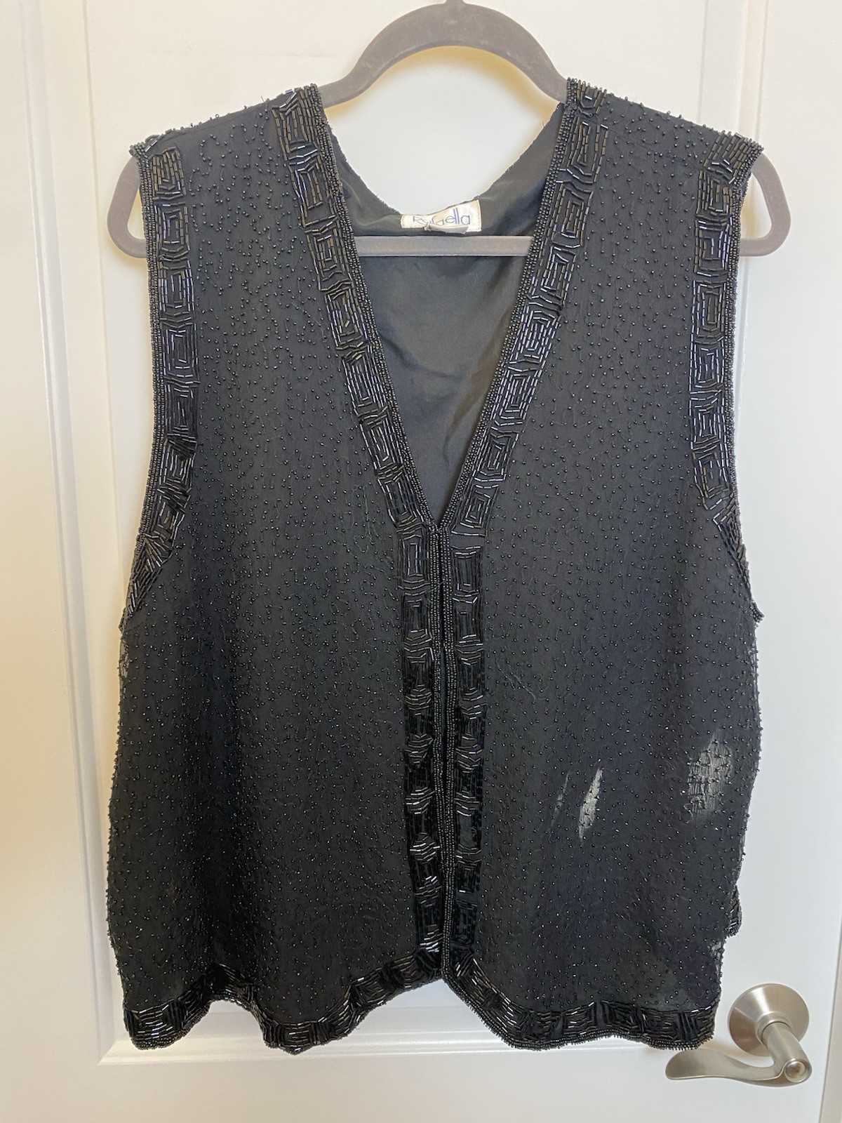 Rafaela Vintage Beaded Black Silk Vest XL Fancy party accessory