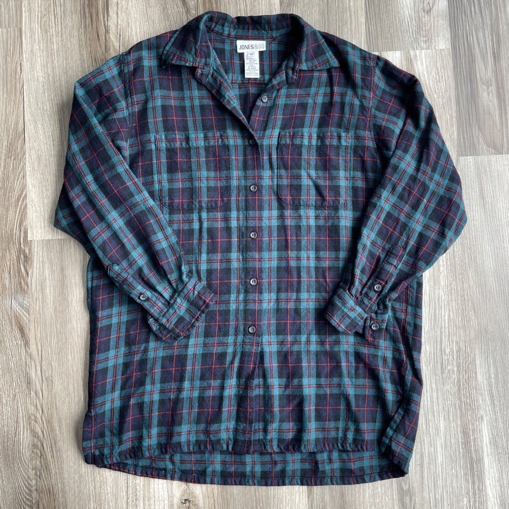 Vintage Jones & Co. Mens M Blue Plaid Flannel Wool Blend Holiday 90s Country