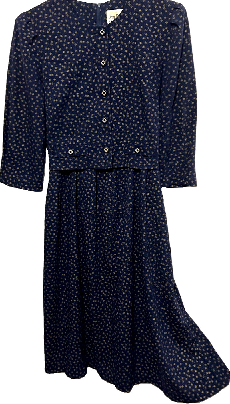 Peri Petites Dress 10 Blue Printed Academia Prairie Boho Vintage 80s Modest 10P