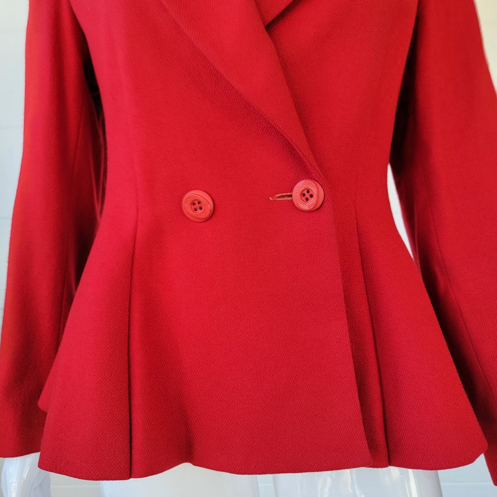 Vintage Red Double-Breasted Blazer Collared Flared Hem Women’s Size 8/S