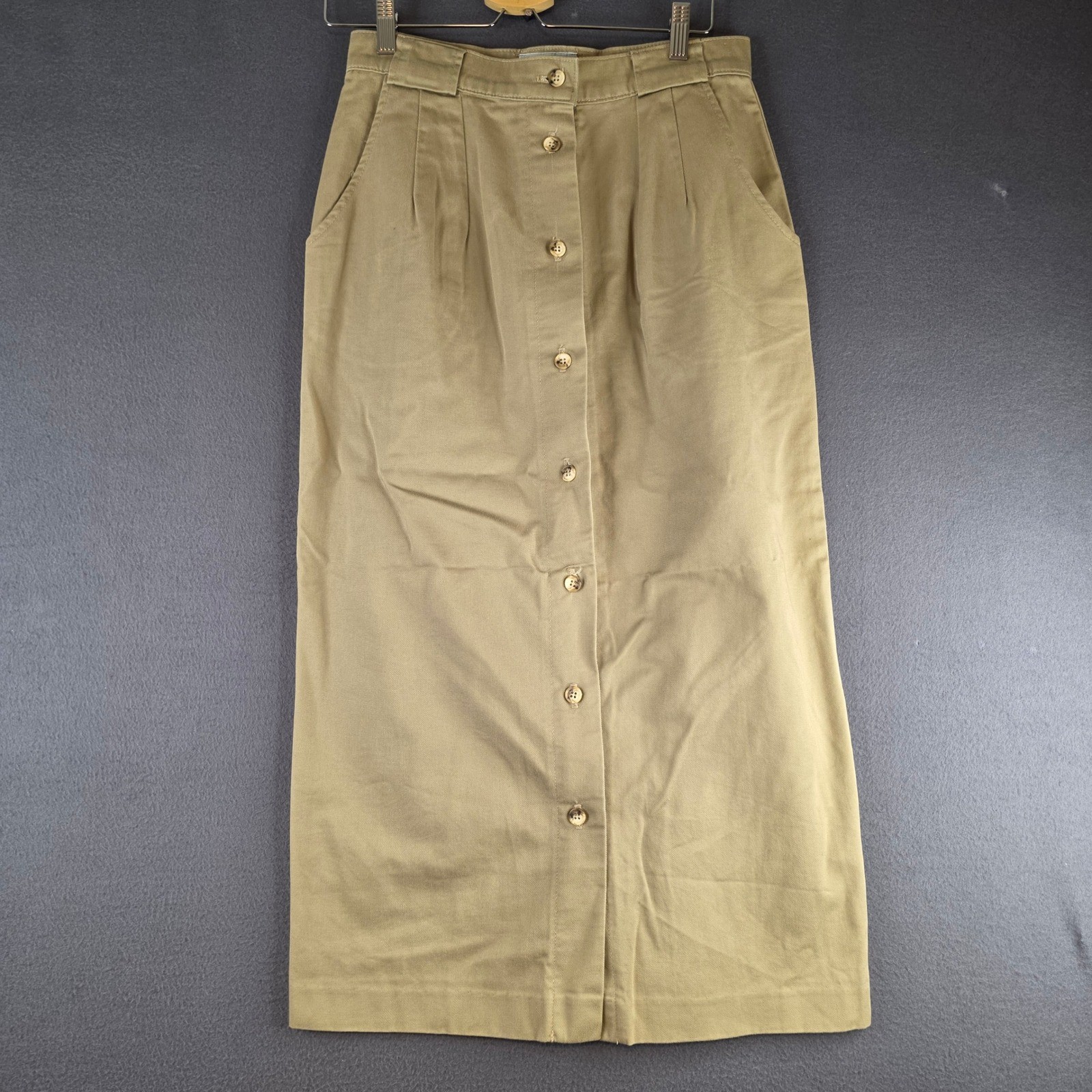 Gotcha Covered Maxi Skirt 30″ Waist Khaki Button Front Pleated Cotton Twill USA