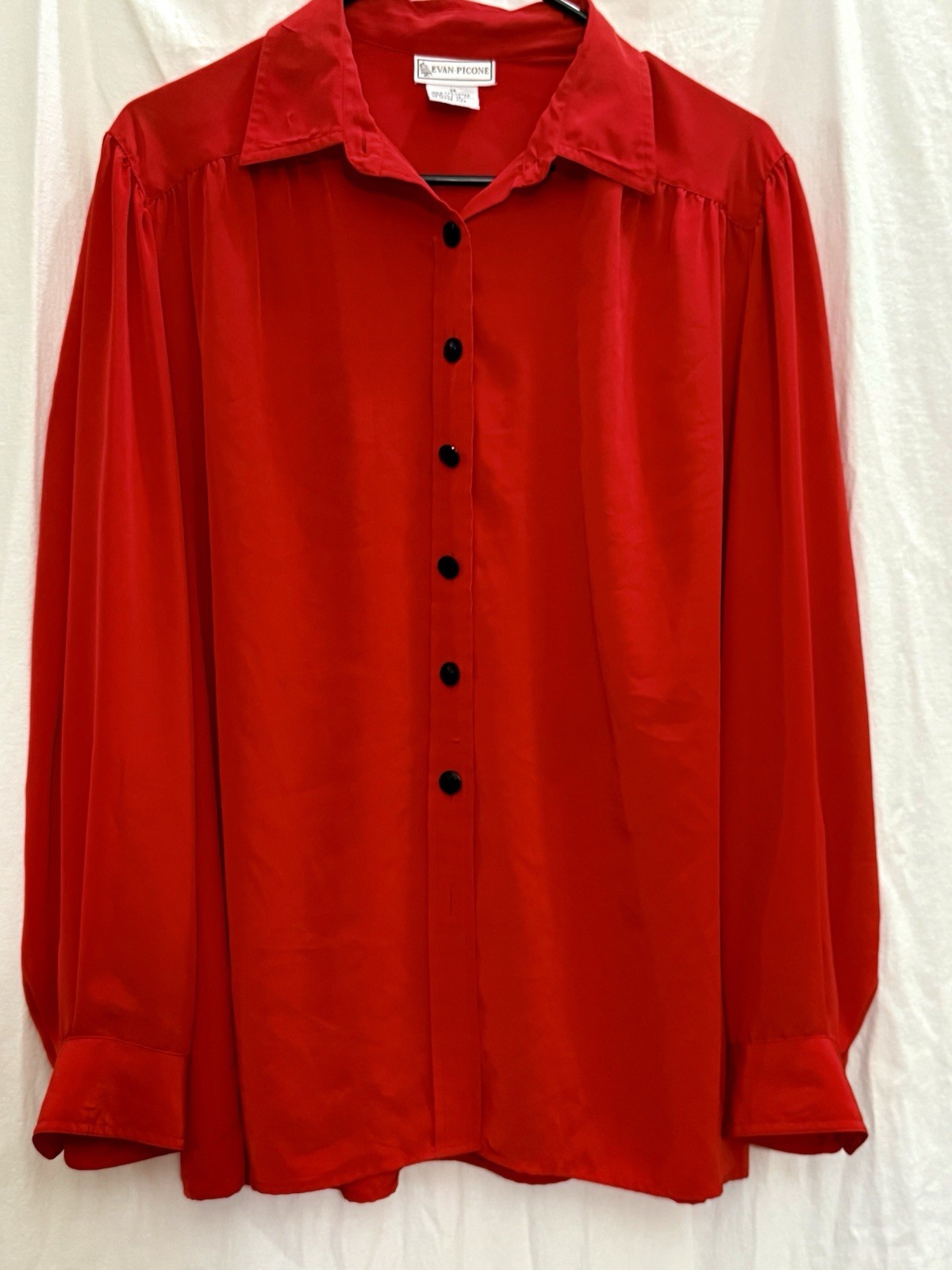 VTG Evan Picone Hong Kong Satin Cherry Red Blouse 14 Office Siren Quiet Luxury